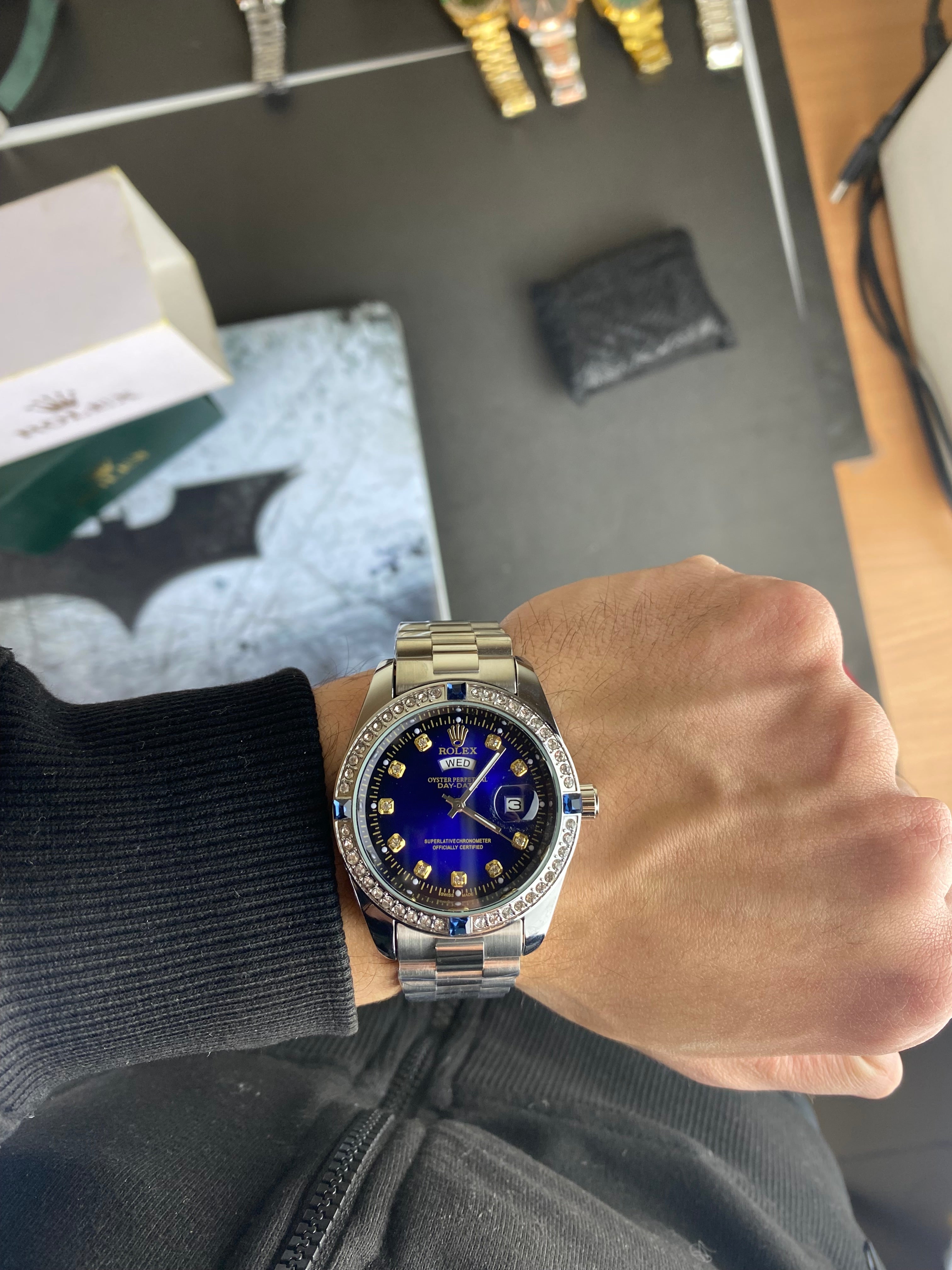 RLX Day-Date(Blue) dial with diamond Bezel