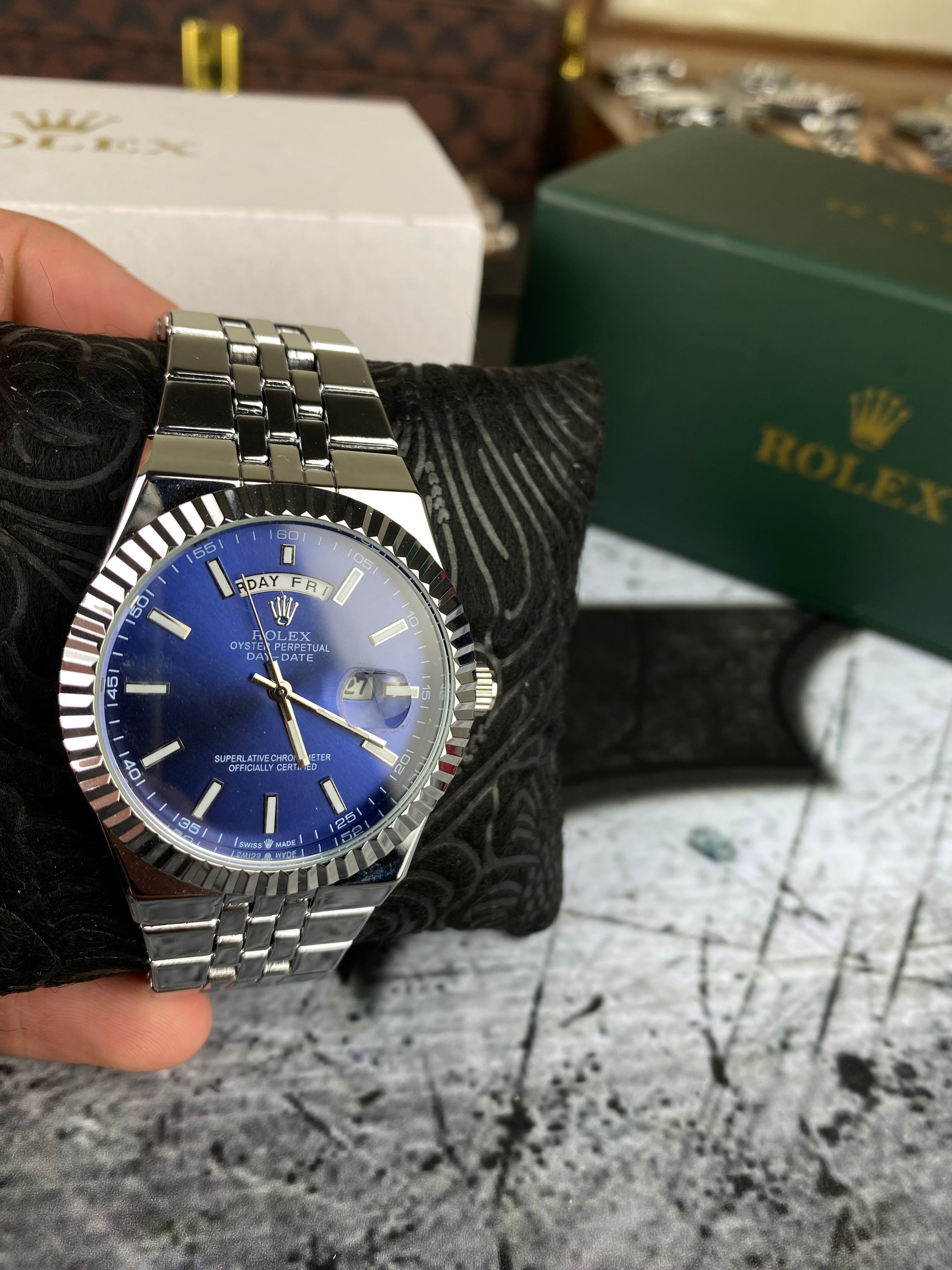 RLX Day-Date Oyester Smoked (Blue)
