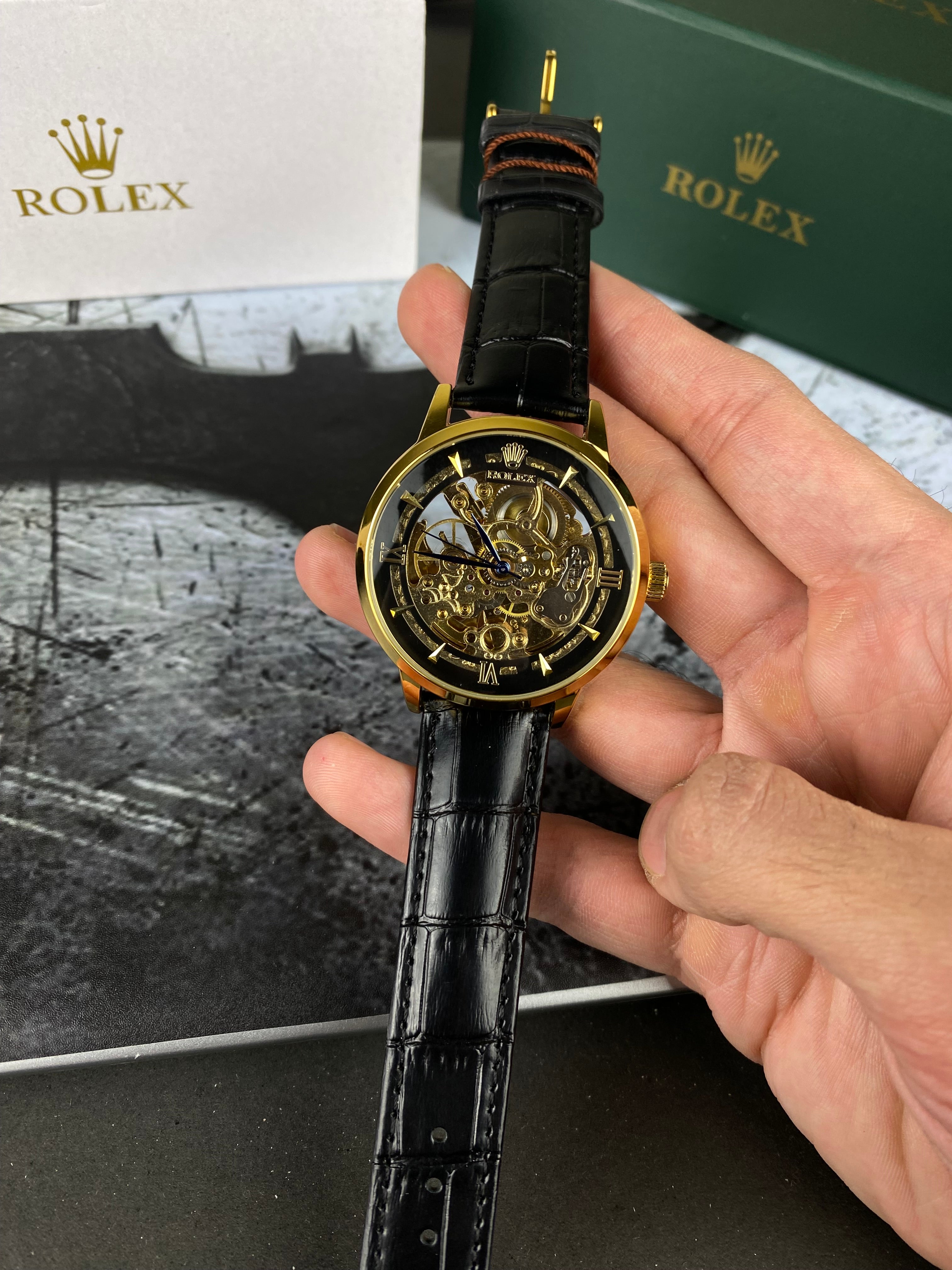 RLX (Black&Gold)  Automatic Skeleton watch
