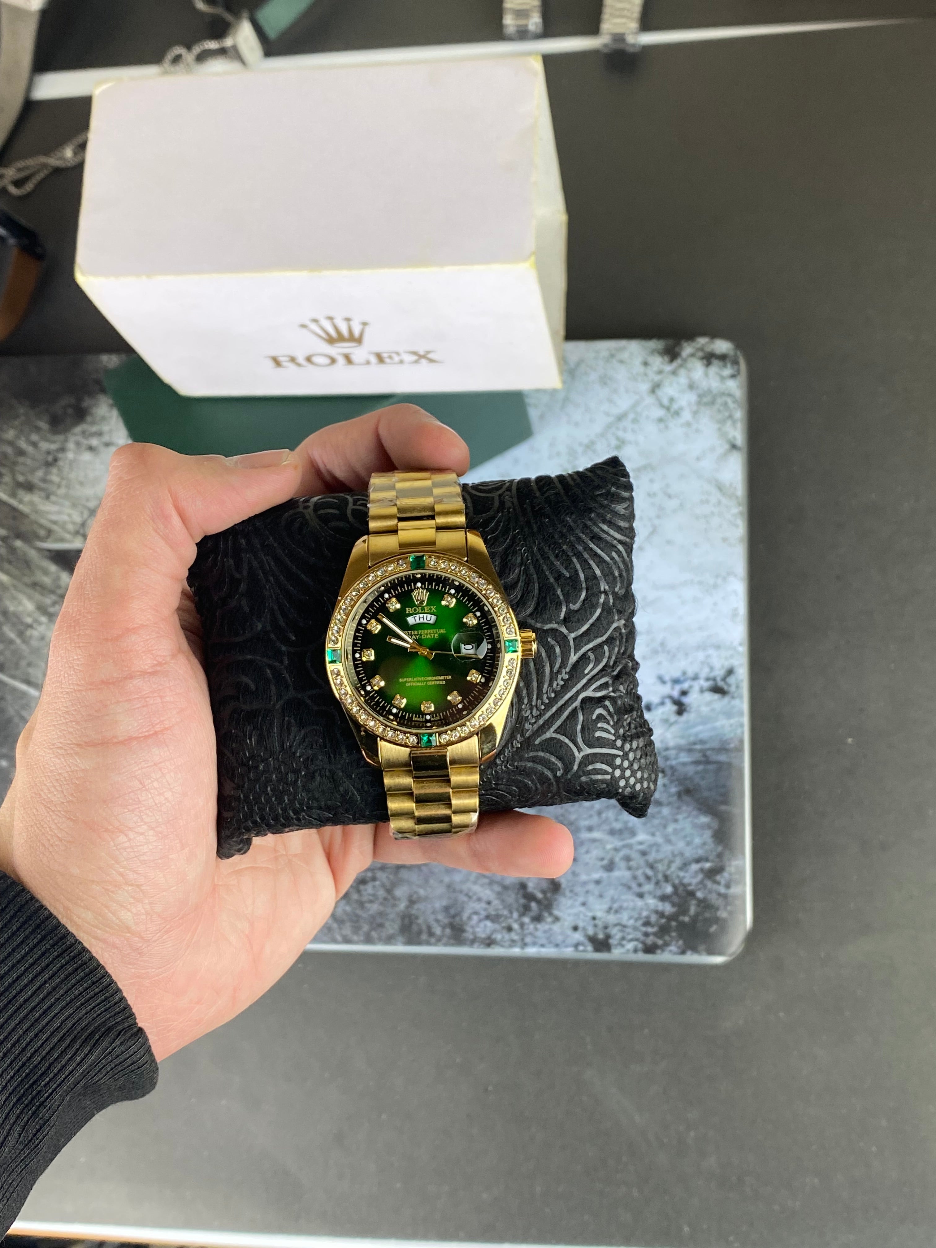 RLX Day-Date(Green) dial with diamond Bezel