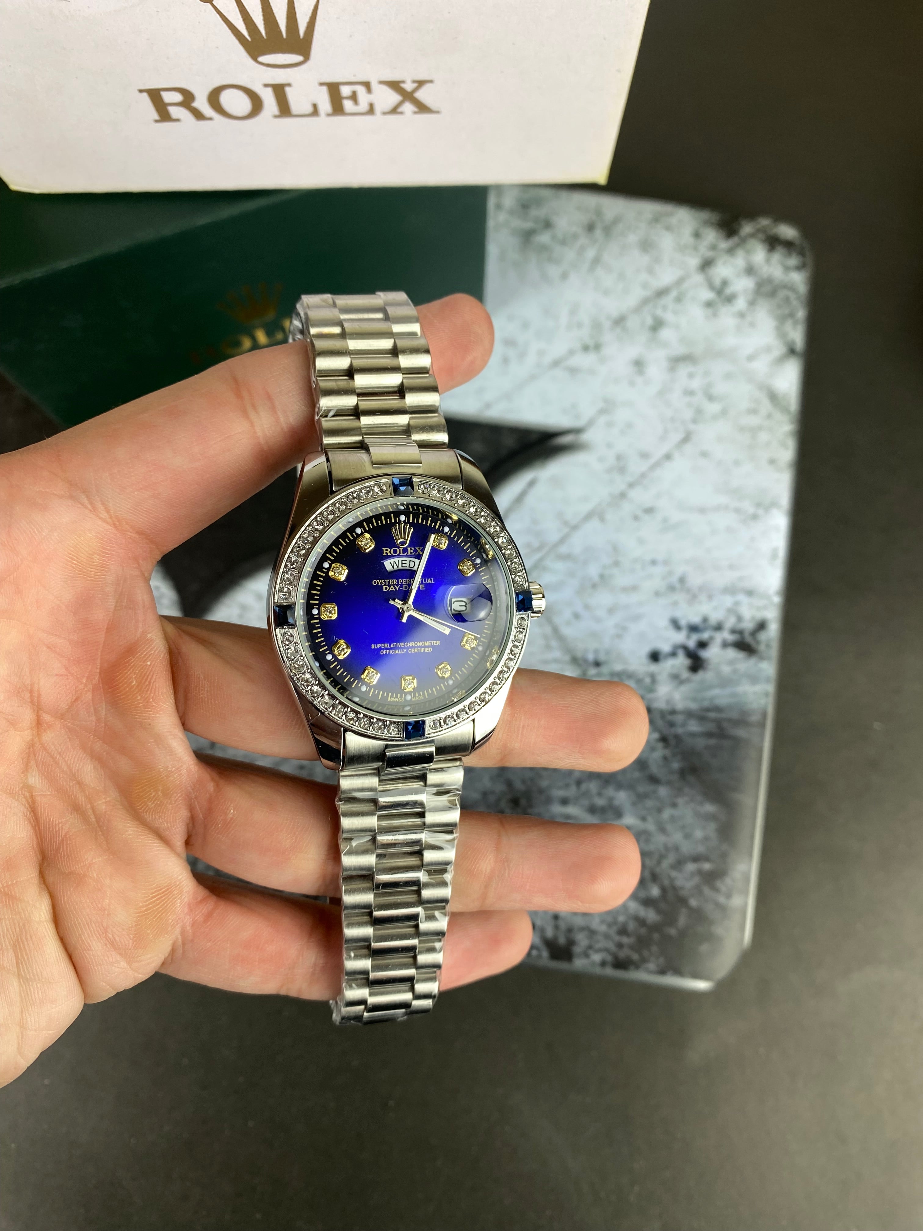 RLX Day-Date(Blue) dial with diamond Bezel