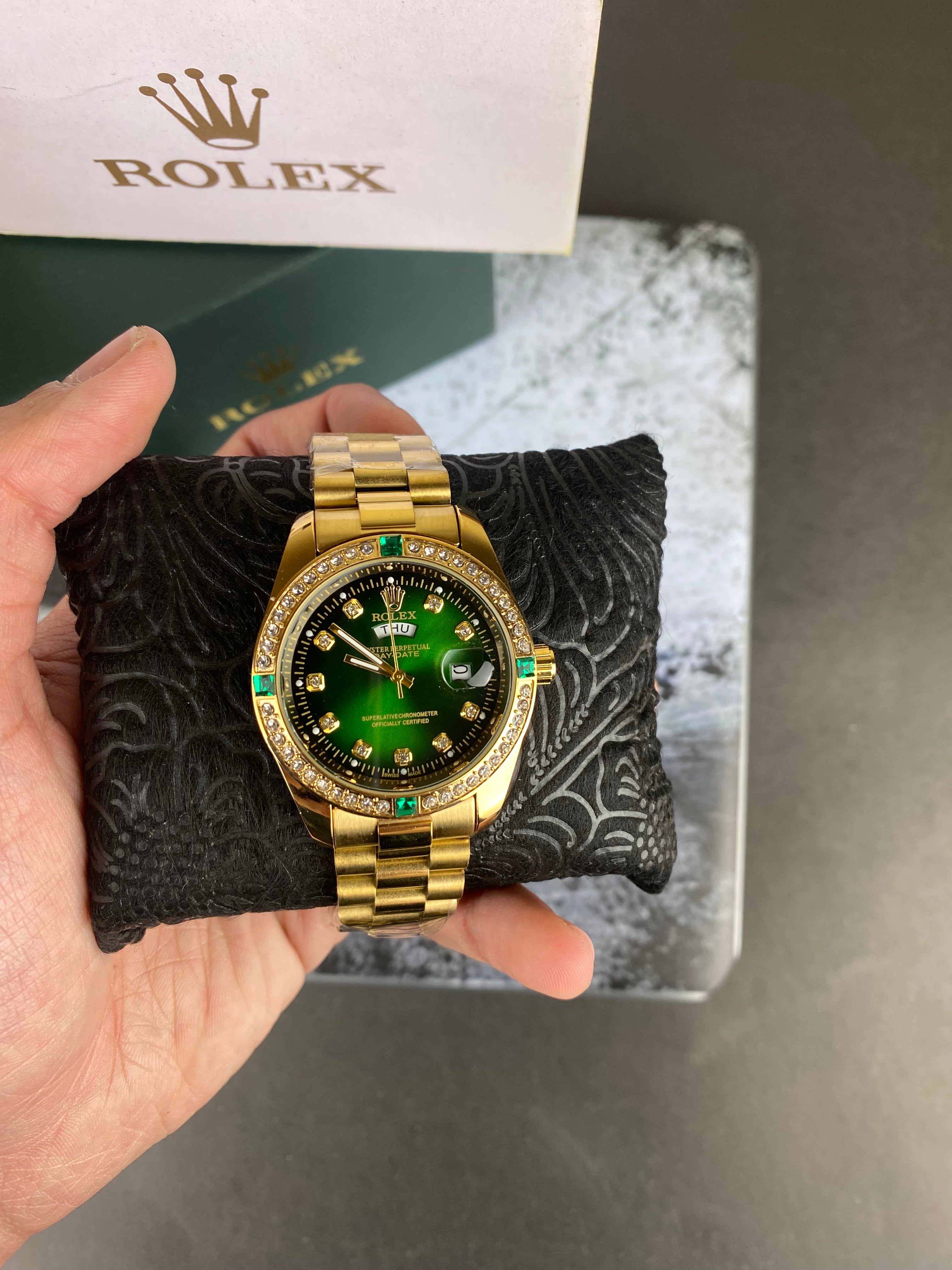 RLX Day-Date(Green) dial with diamond Bezel
