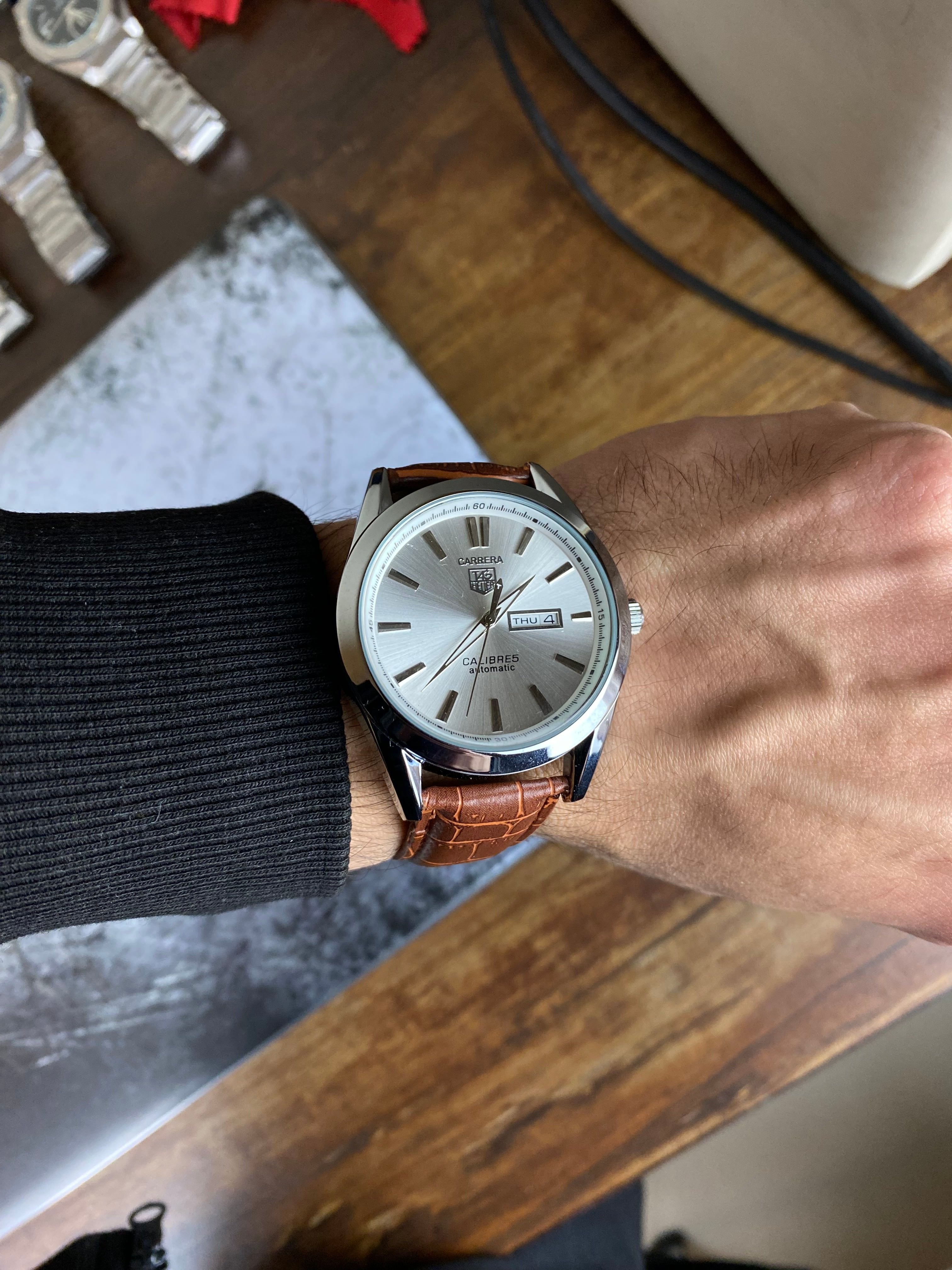 TAG Heuer Carrera Calibre 5 Day-Date Automatic – Silver Dial Brown Leather Edition