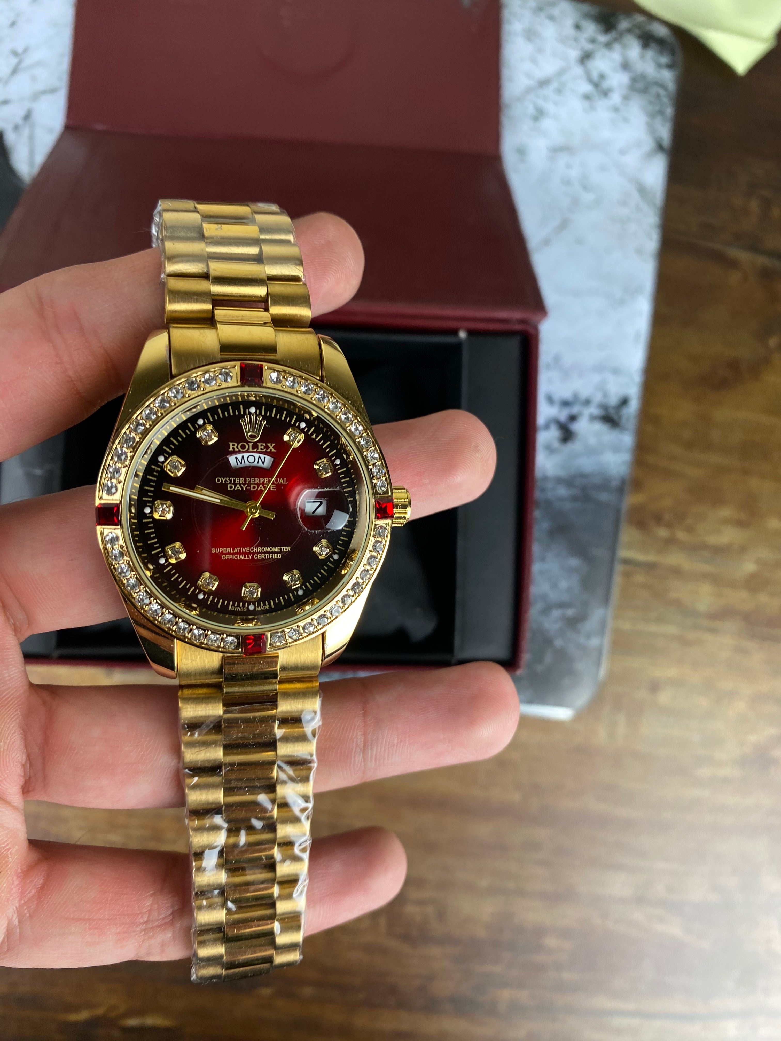 RLX – Royal Burgundy Diamond Dial Quartz Watch