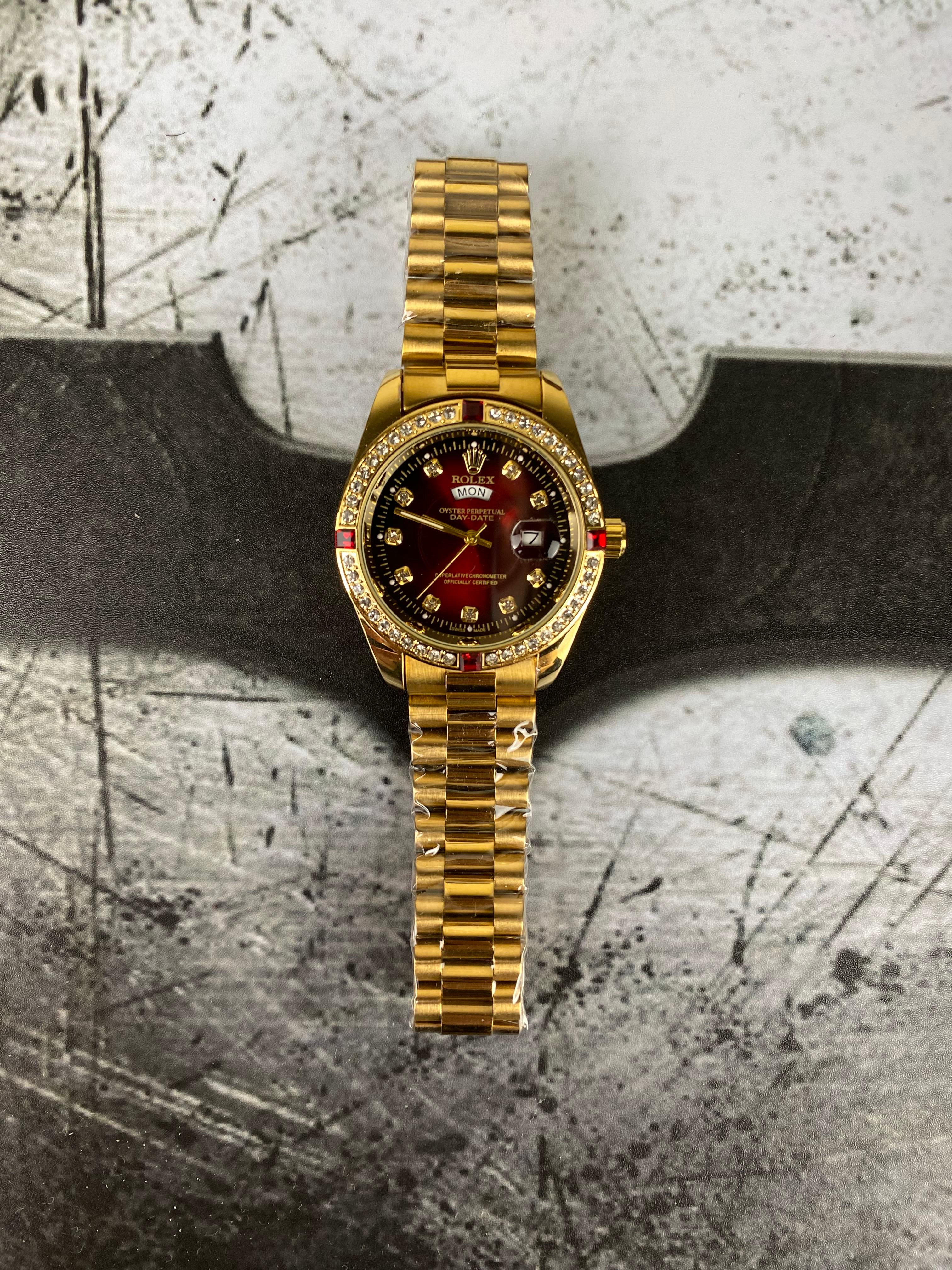RLX – Royal Burgundy Diamond Dial Quartz Watch