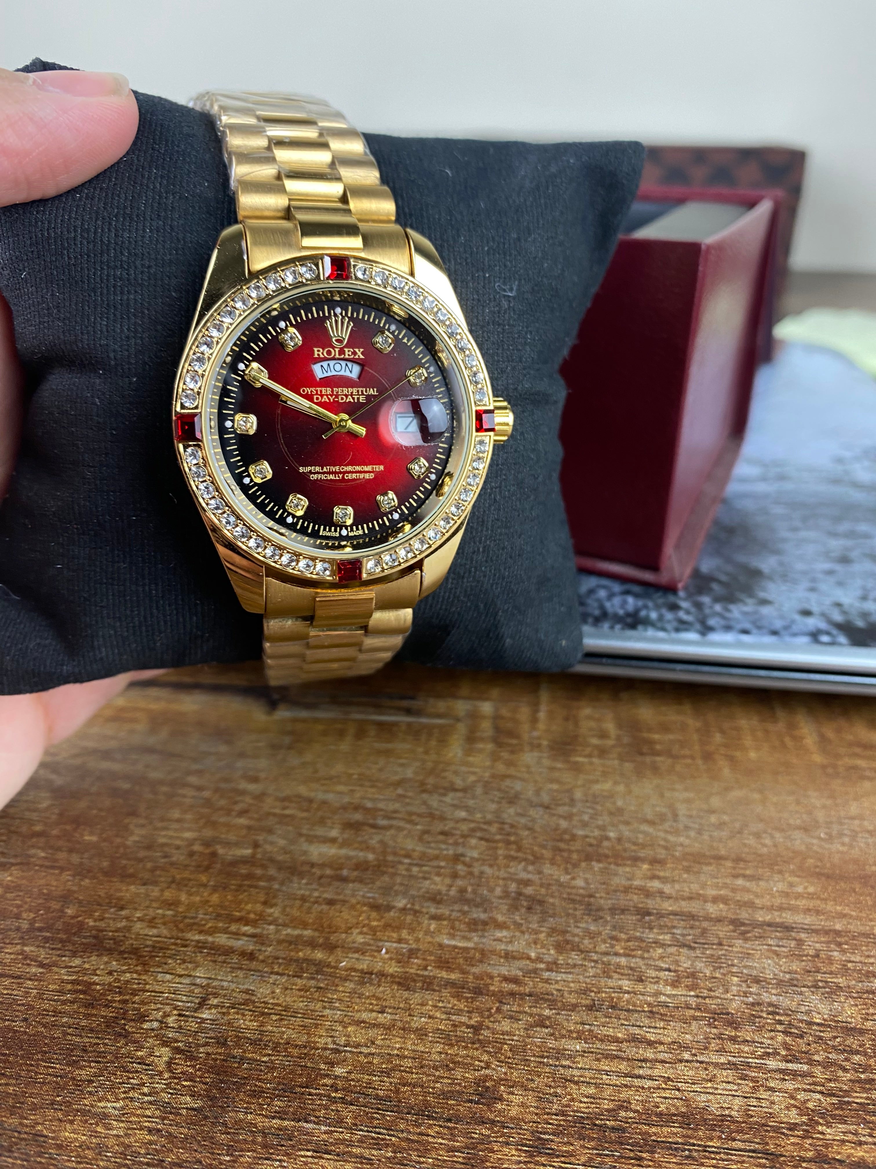 RLX – Royal Burgundy Diamond Dial Quartz Watch