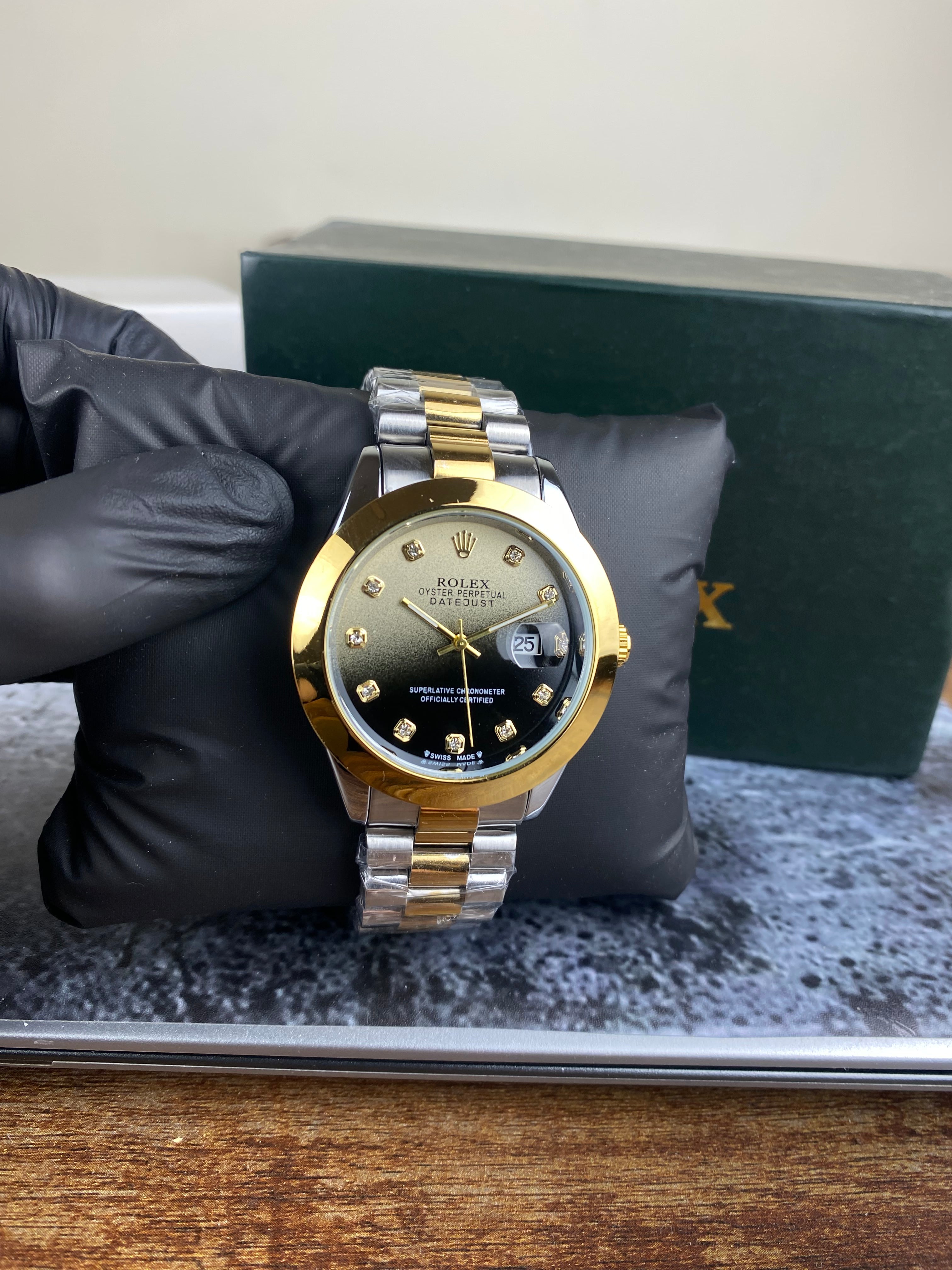 RLX – Royal Gold Black Diamond Date Quartz Dial