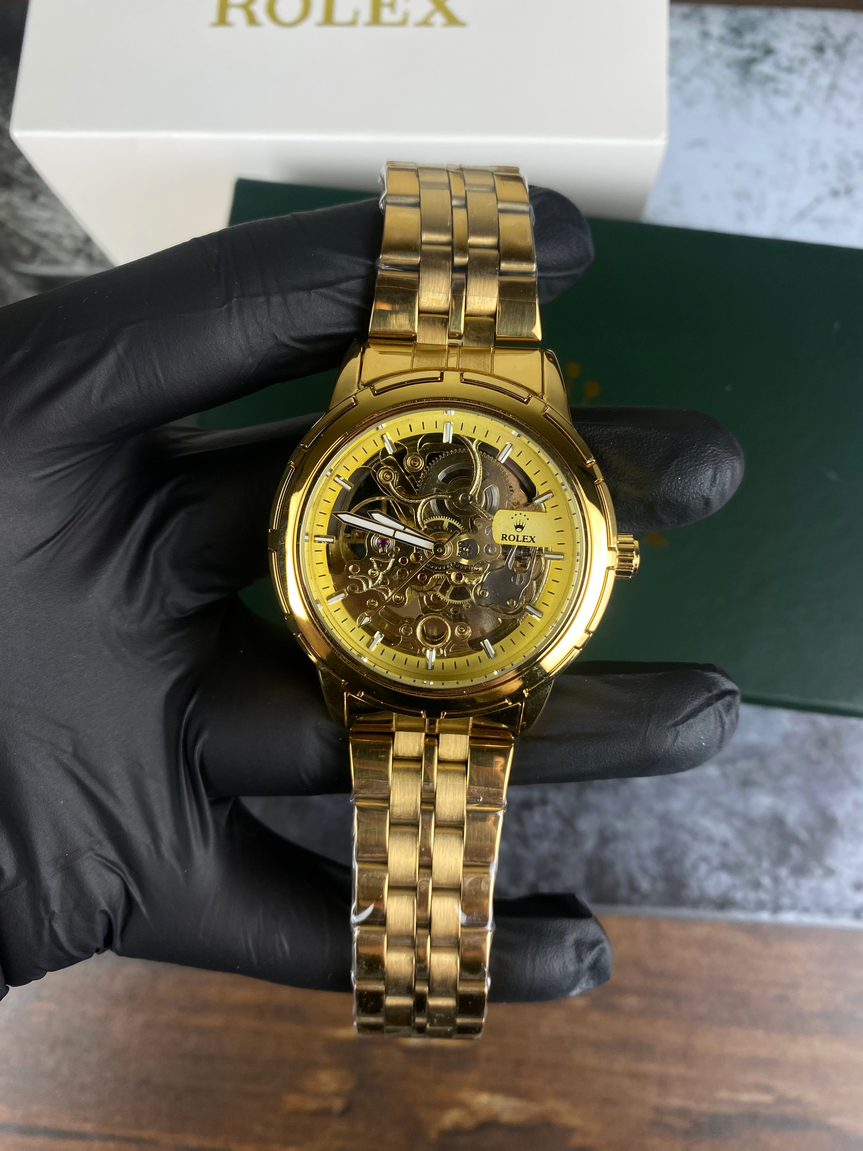 ⌚ RLX Automatic Skeleton Gold Edition – Luxury Open Heart Automatic Watch
