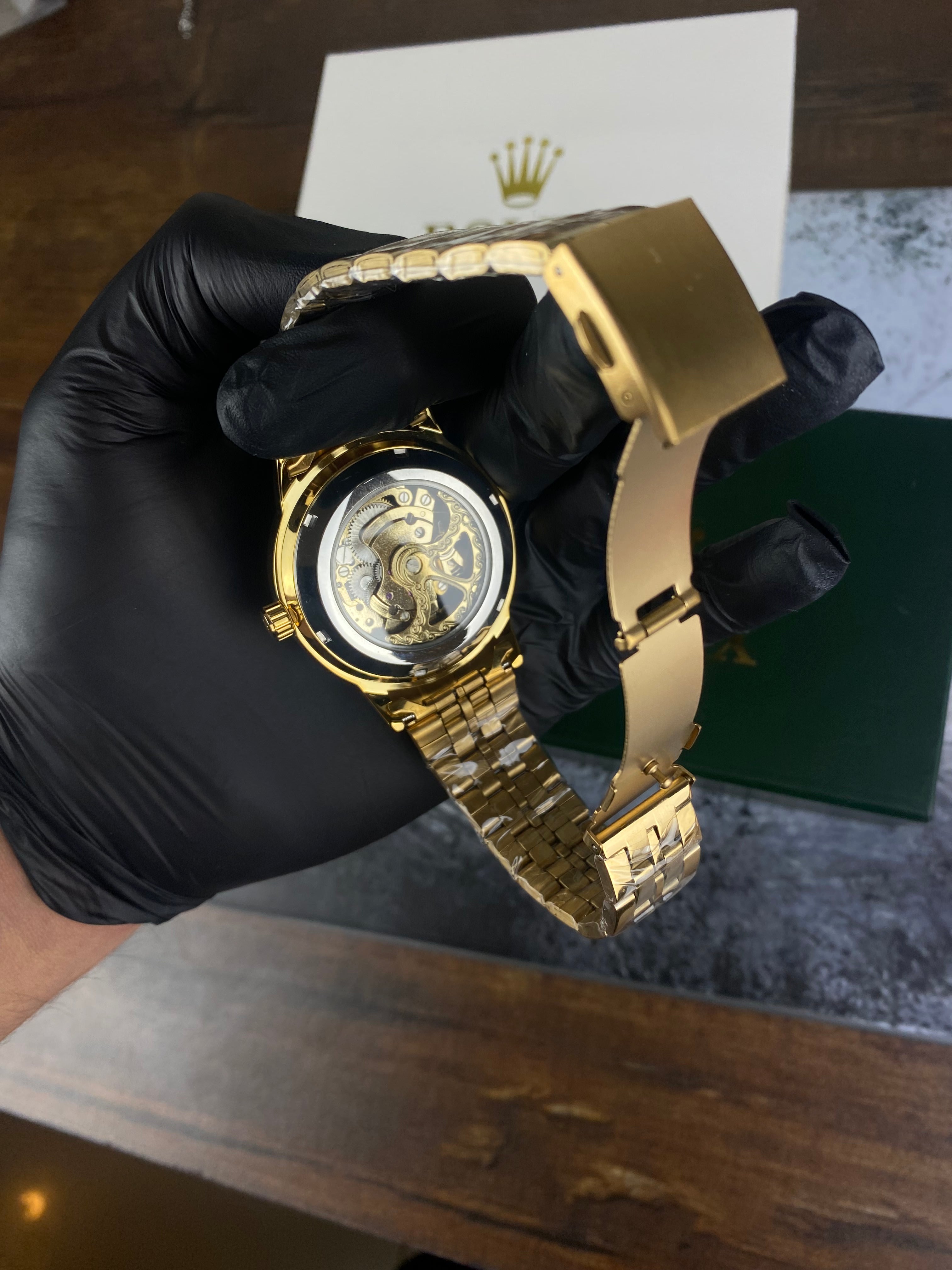 ⌚ RLX Automatic Skeleton Gold Edition – Luxury Open Heart Automatic Watch
