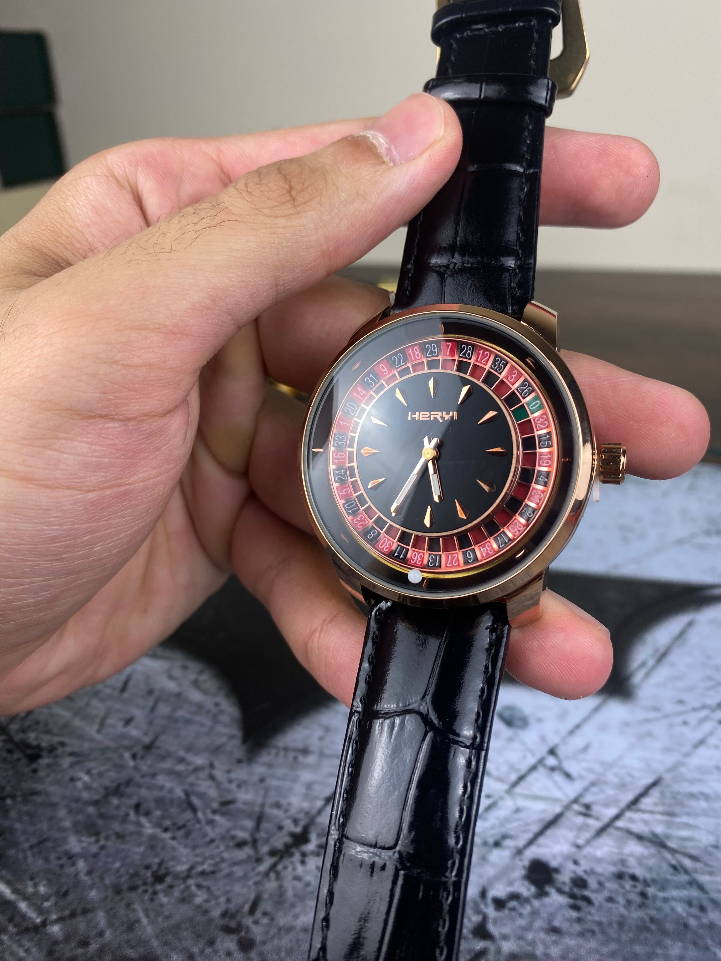 ⌚ HERWI Roulette Edition – Black Rose Gold Luxury Watch