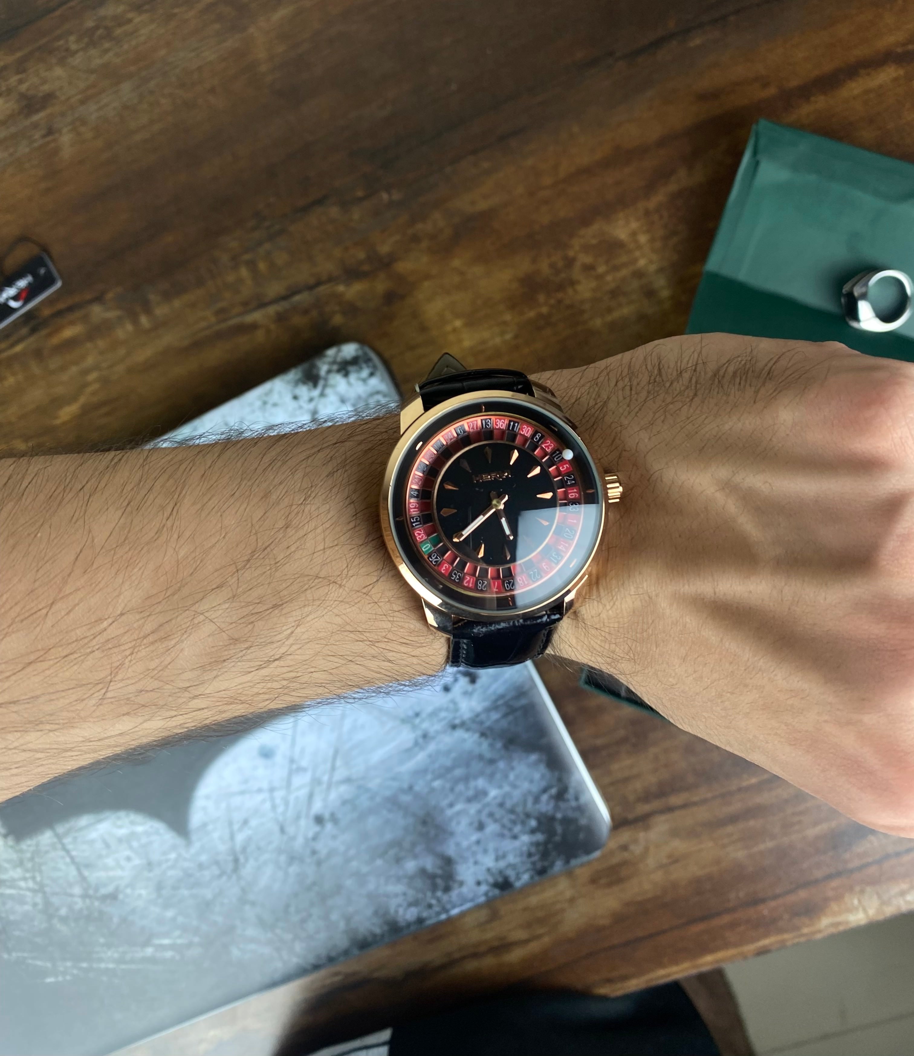 ⌚ HERWI Roulette Edition – Black Rose Gold Luxury Watch