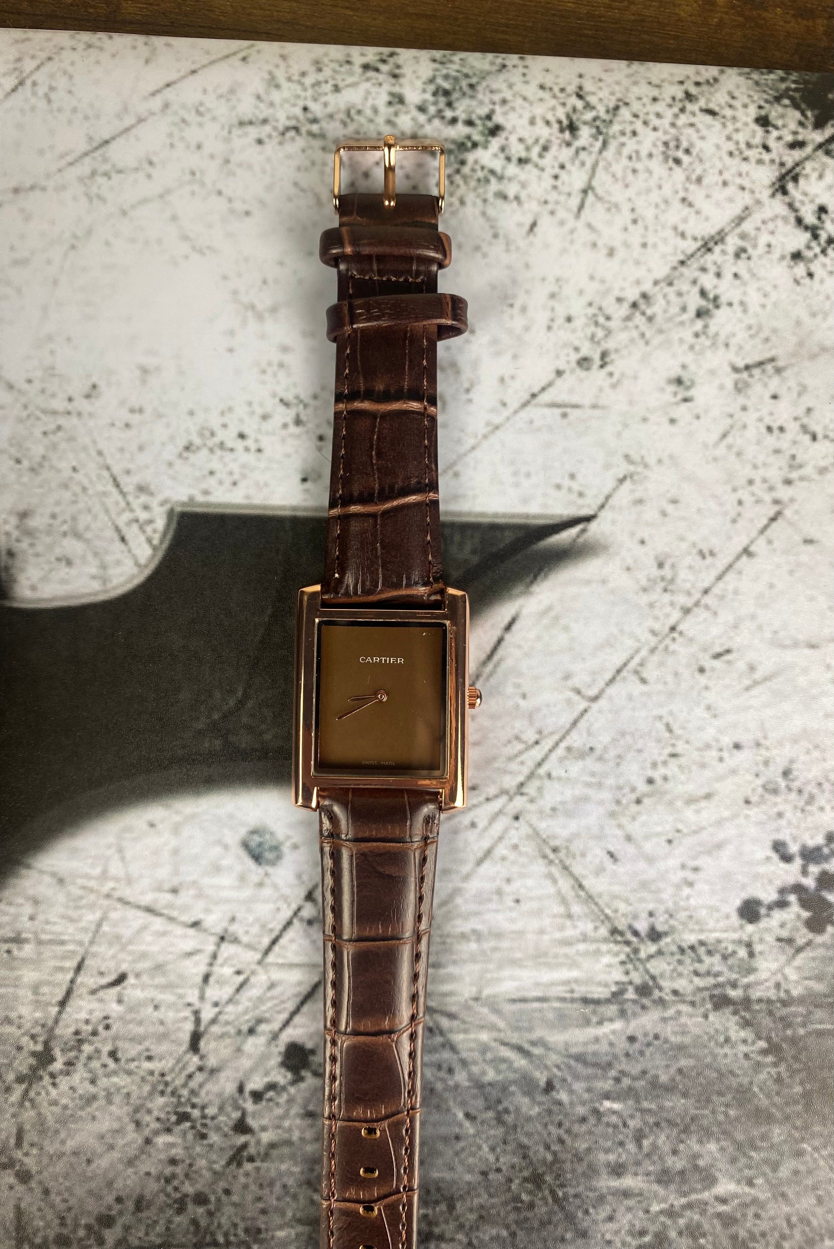 ⌚ CARTIER TANK HERITAGE – BROWN DIAL ROSE GOLD EDITION