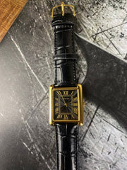 ⌚ Cartier Inspired Rectangular Black Dial Gold Tone Watch