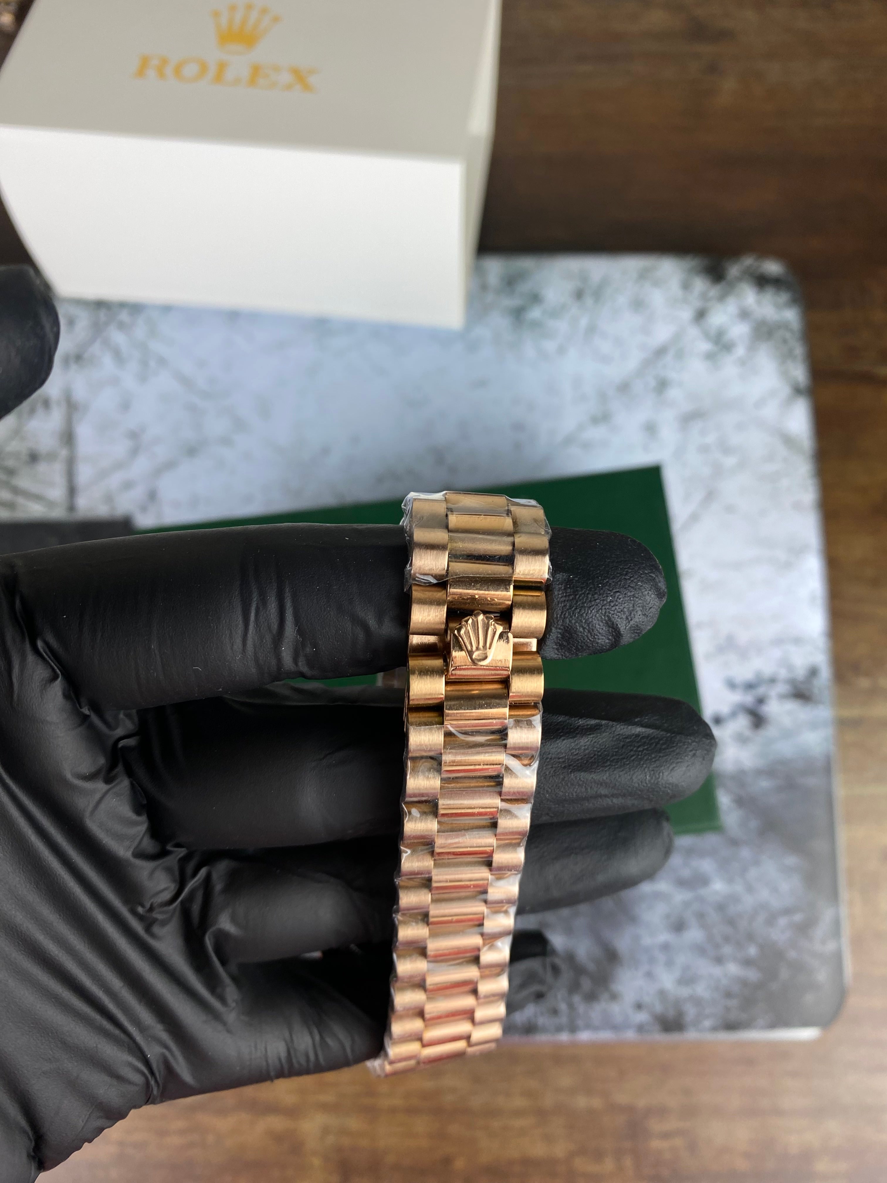 RLX Luxury Rose Gold Day-Date Brown Dial Watch
