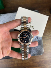 RLX Luxury Day-Date Rose Gold Black Dial Watch