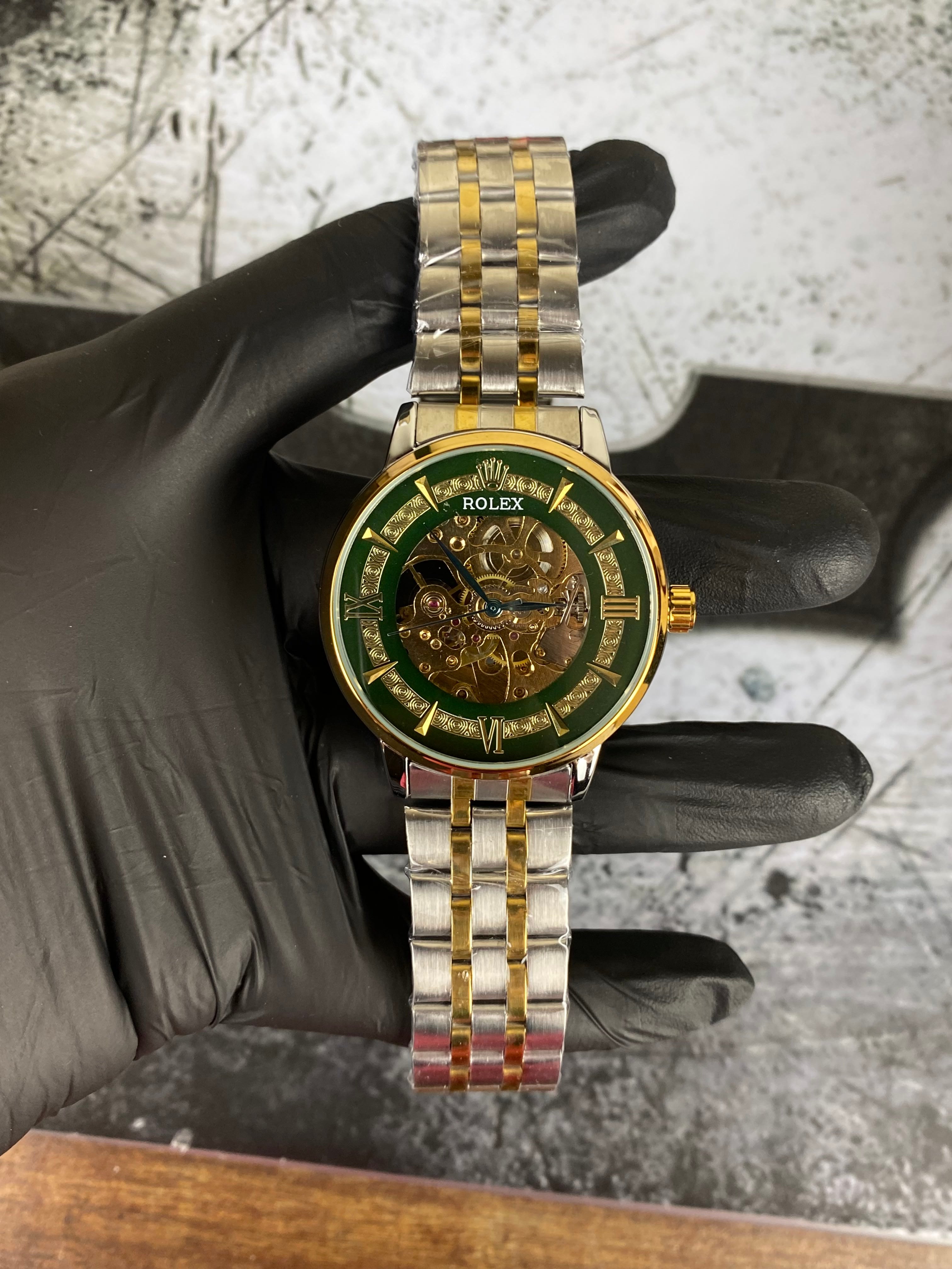 Rolex Green Skeleton Dial Two-Tone Automatic Style Men's Watch