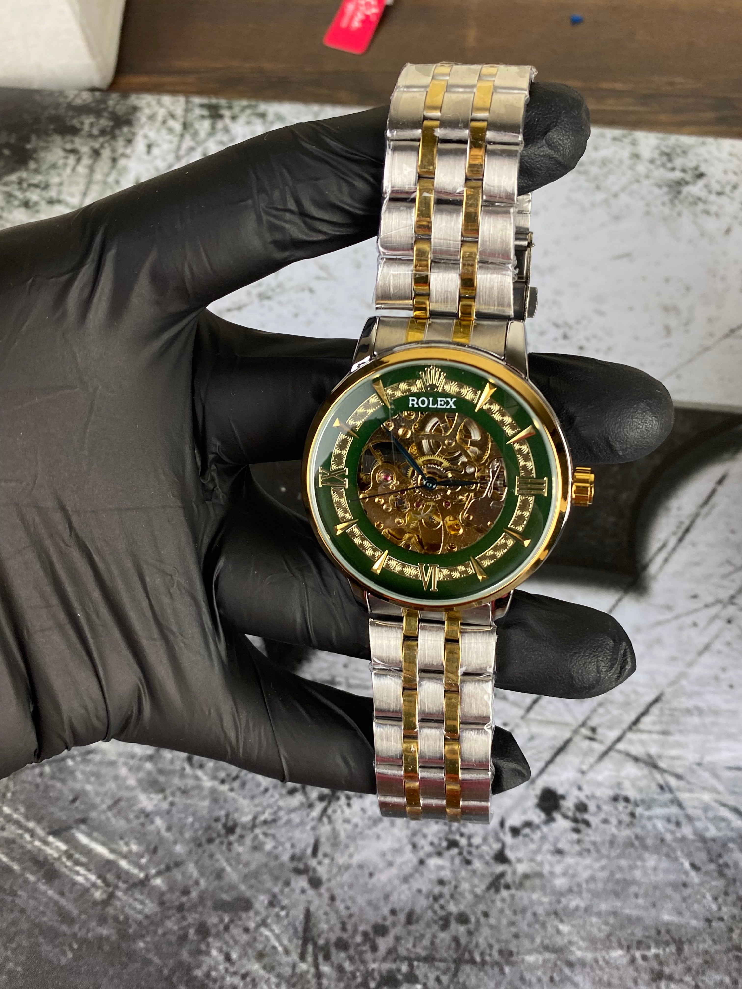 Rolex Green Skeleton Dial Two-Tone Automatic Style Men's Watch
