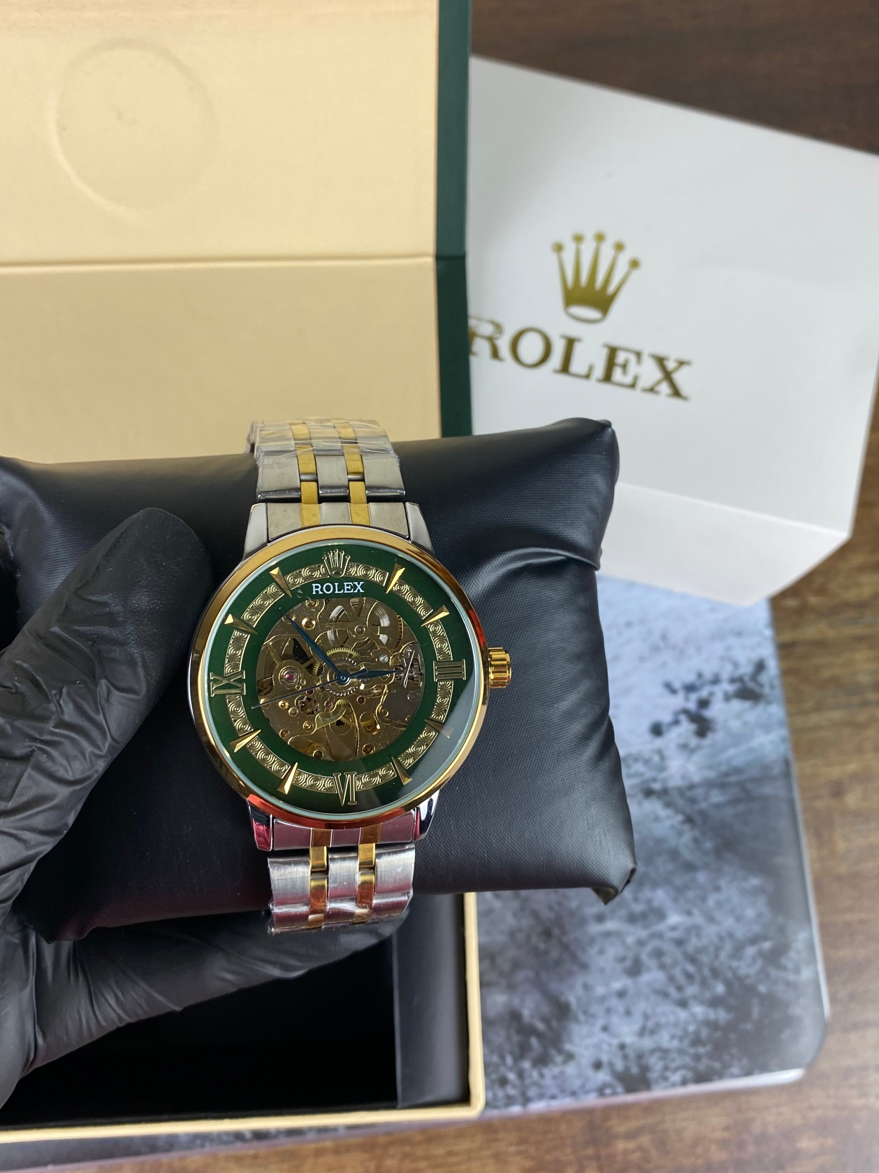 Rolex Green Skeleton Dial Two-Tone Automatic Style Men's Watch