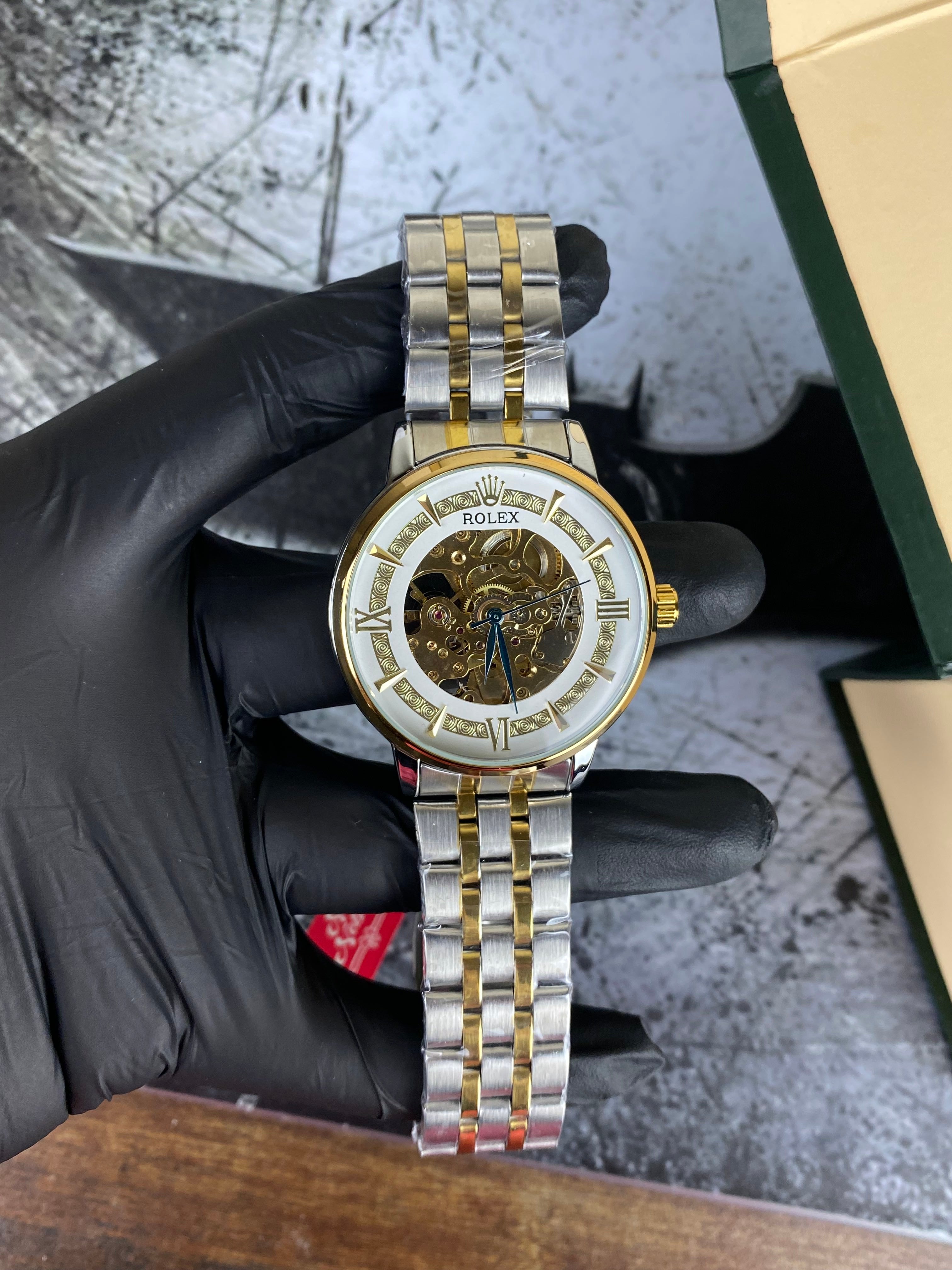 Rolex White Skeleton Dial Two-Tone Automatic Style Men's Watch