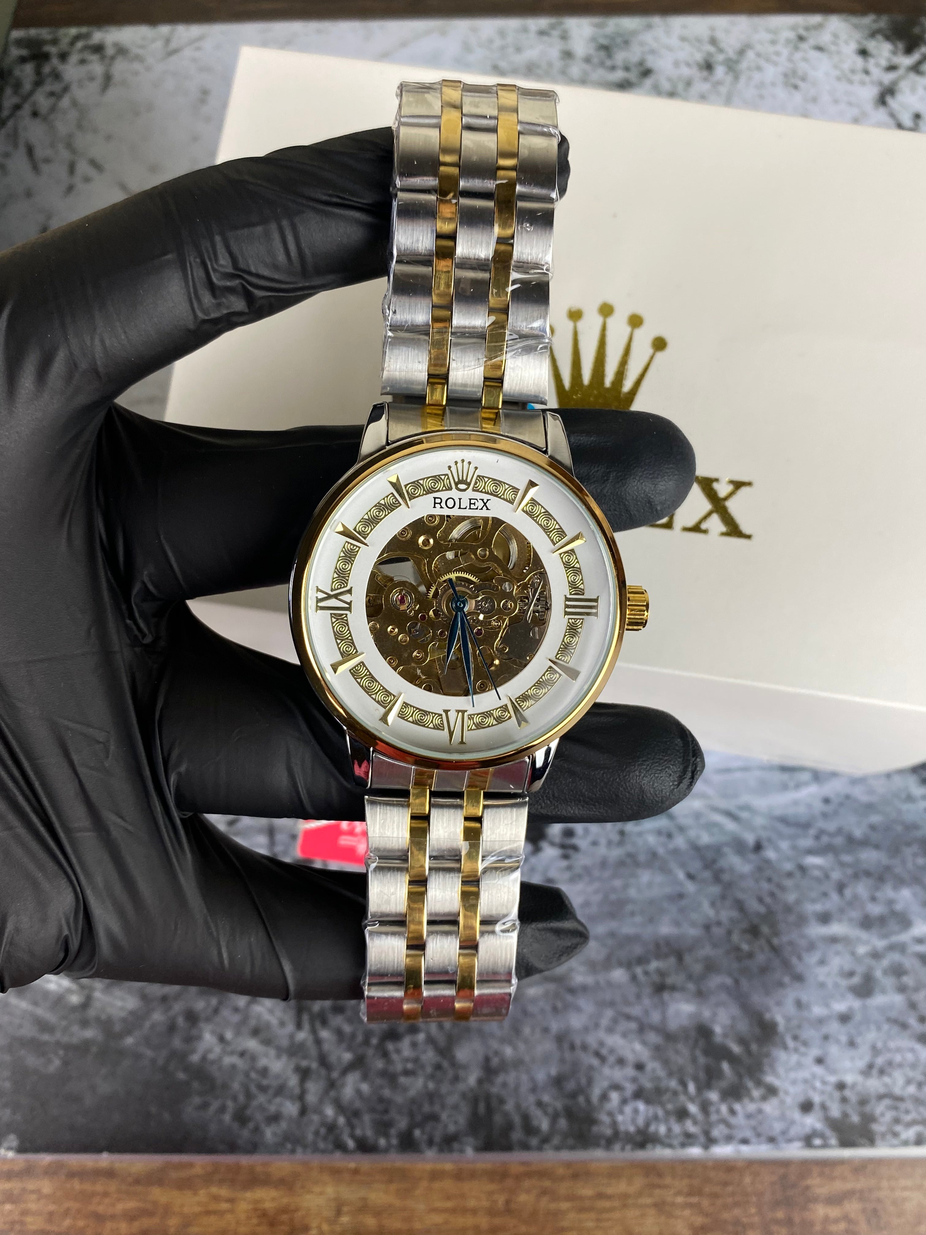 Rolex White Skeleton Dial Two-Tone Automatic Style Men's Watch