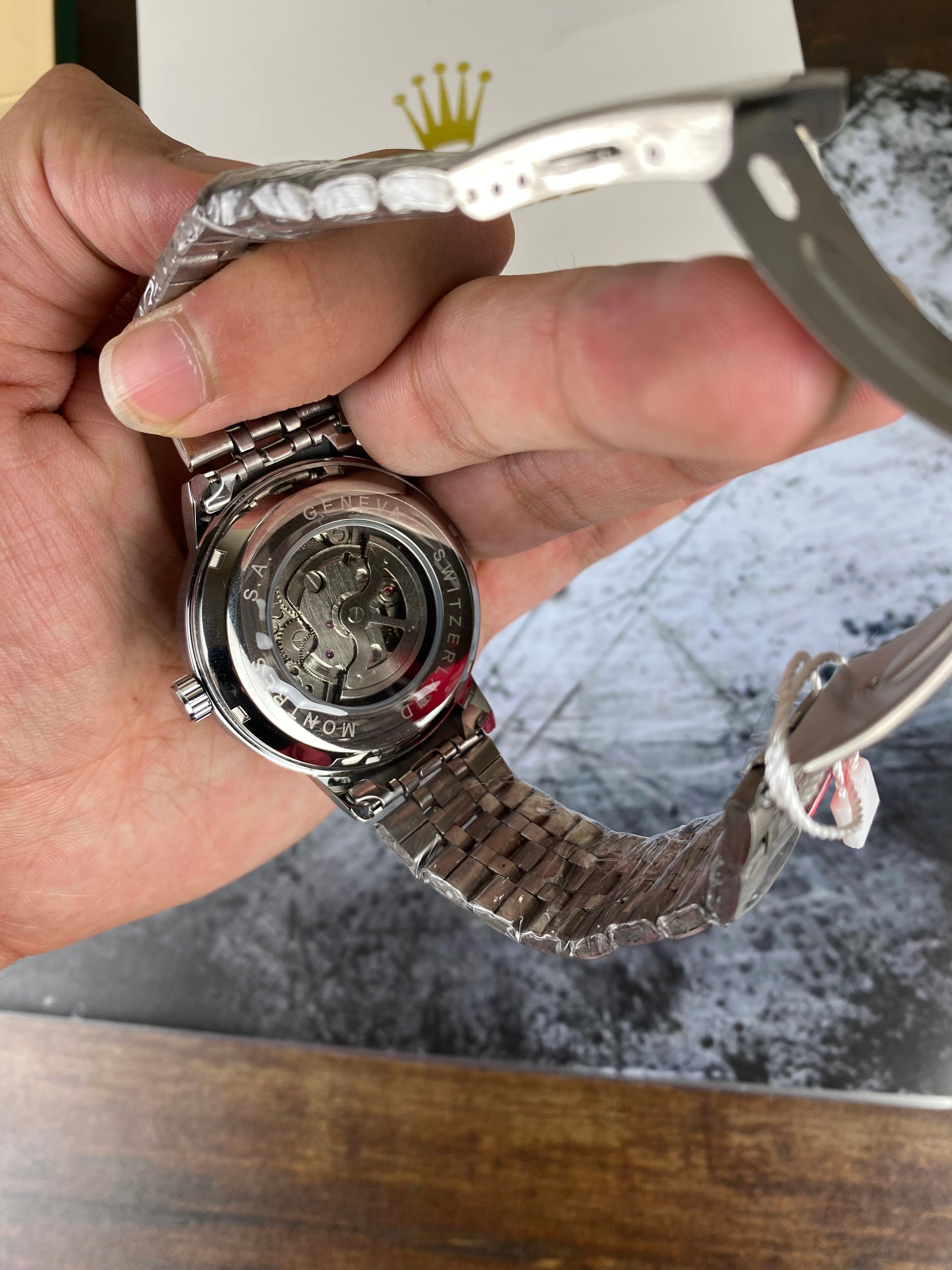Rolex Black Skeleton Dial Stainless Steel Automatic Style Men's Watch