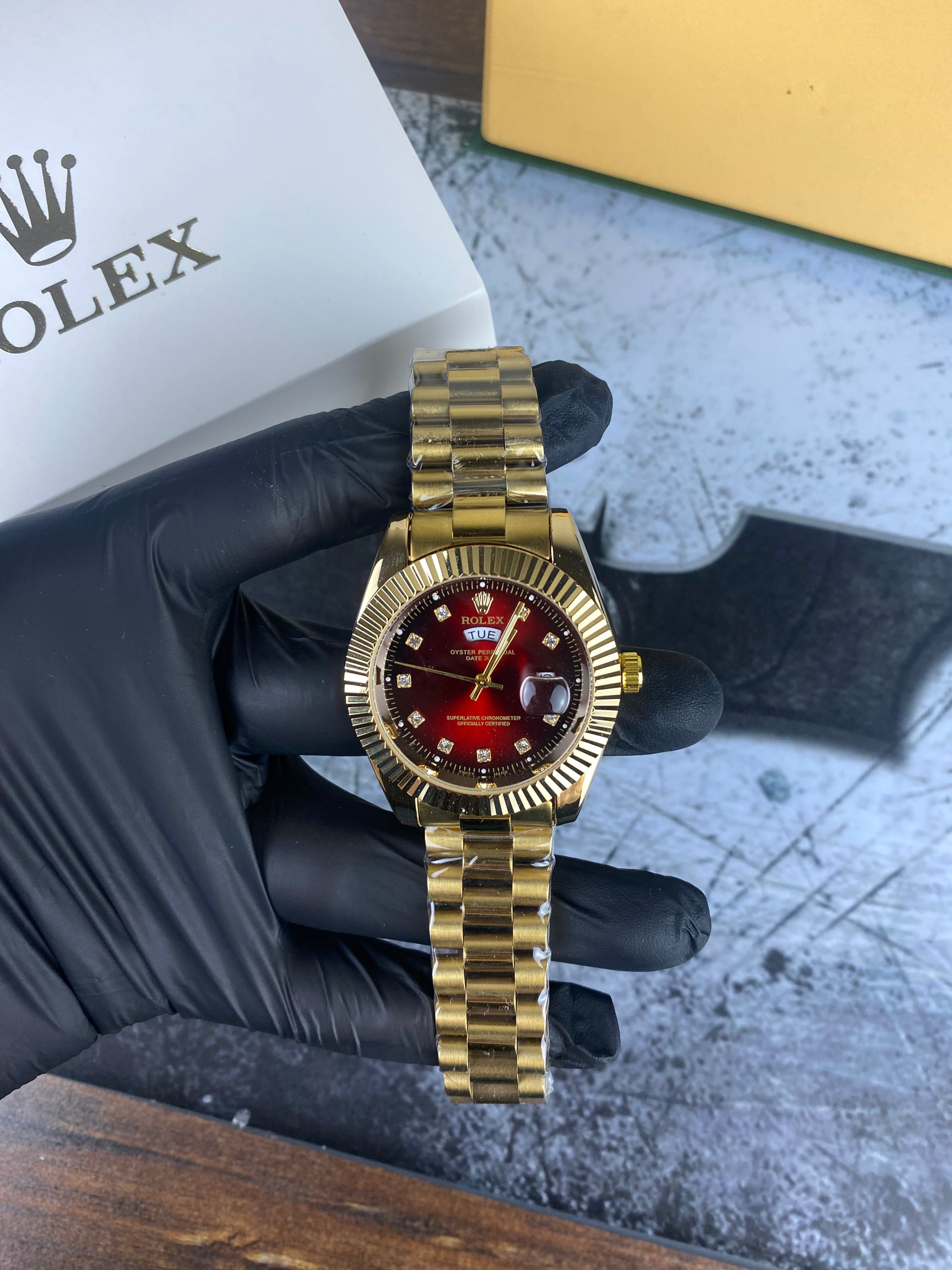 Rolex Gold Day-Date Red Dial Luxury Watch