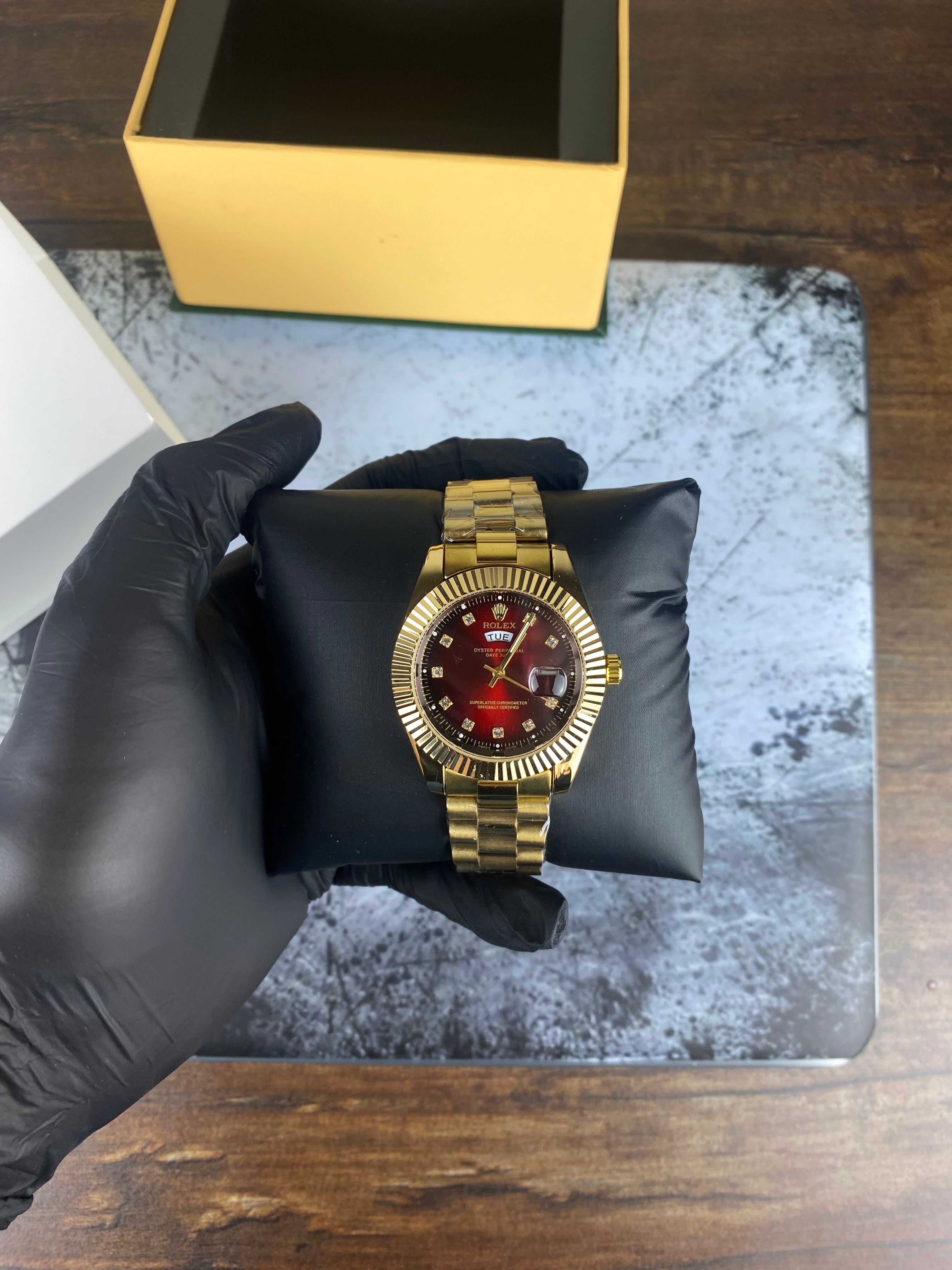 Rolex Gold Day-Date Red Dial Luxury Watch