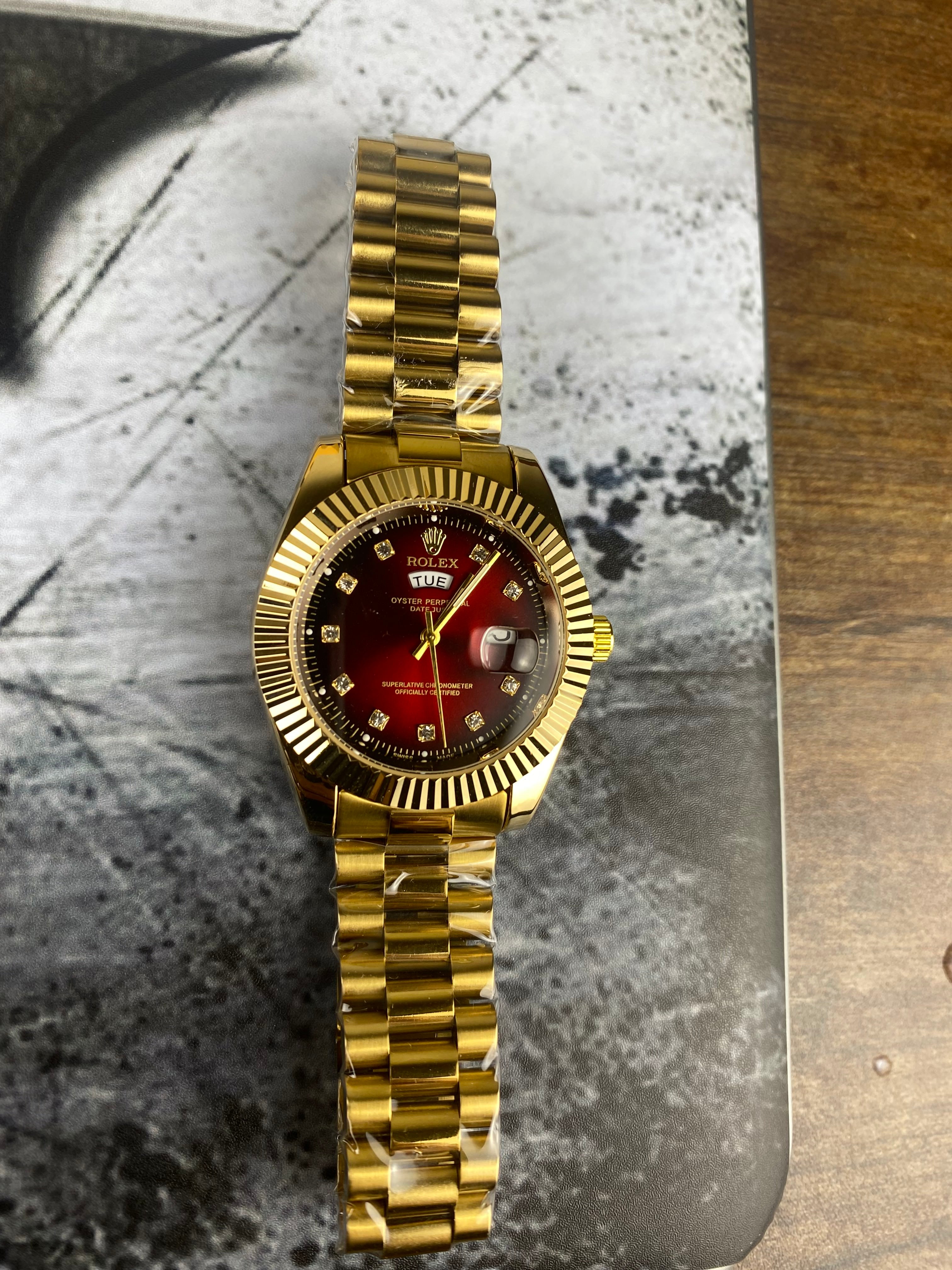 Rolex Gold Day-Date Red Dial Luxury Watch