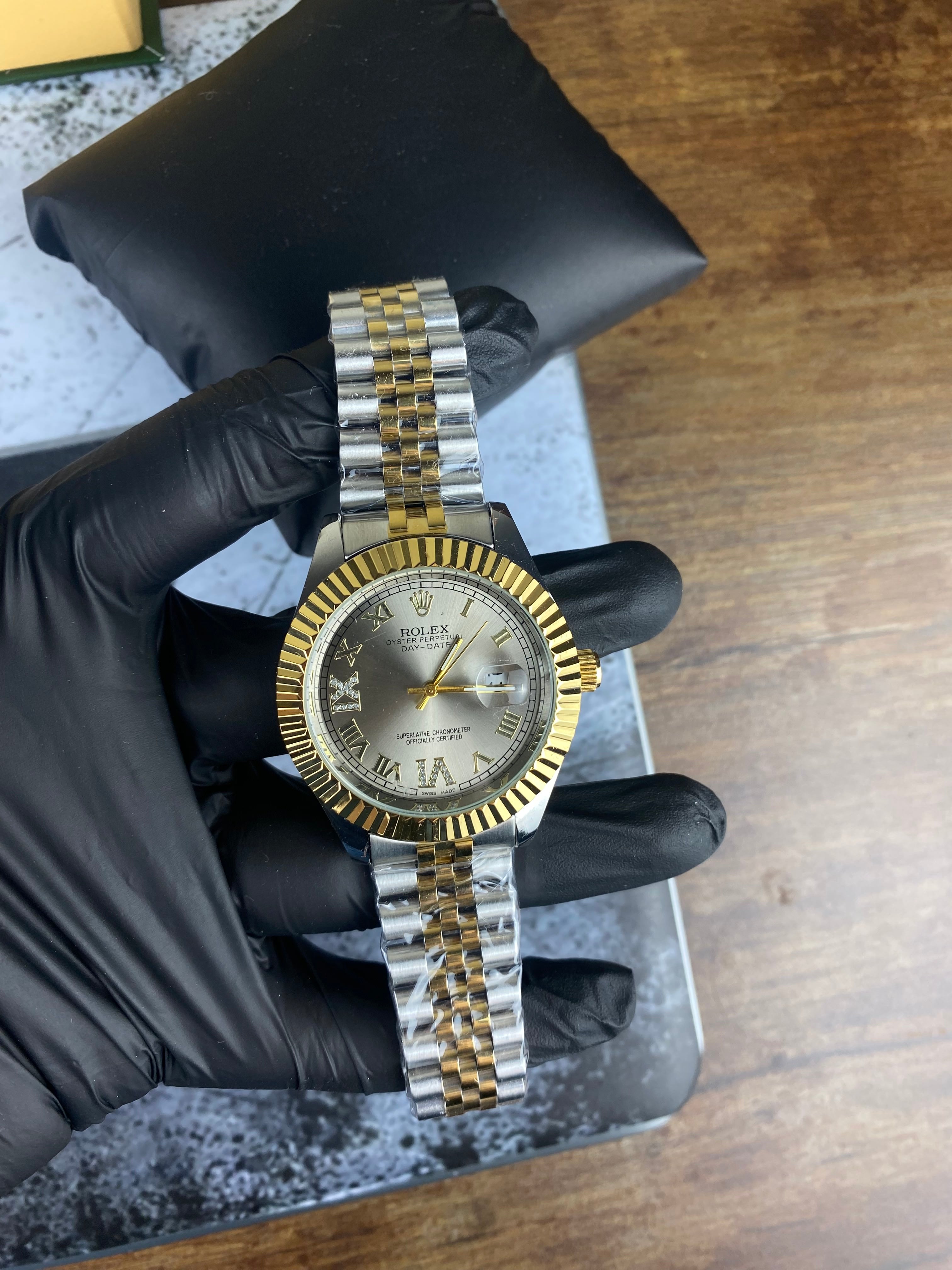 Rolex Oyster Perpetual Day-Date – Two-Tone Silver Roman Dial Luxury Watch