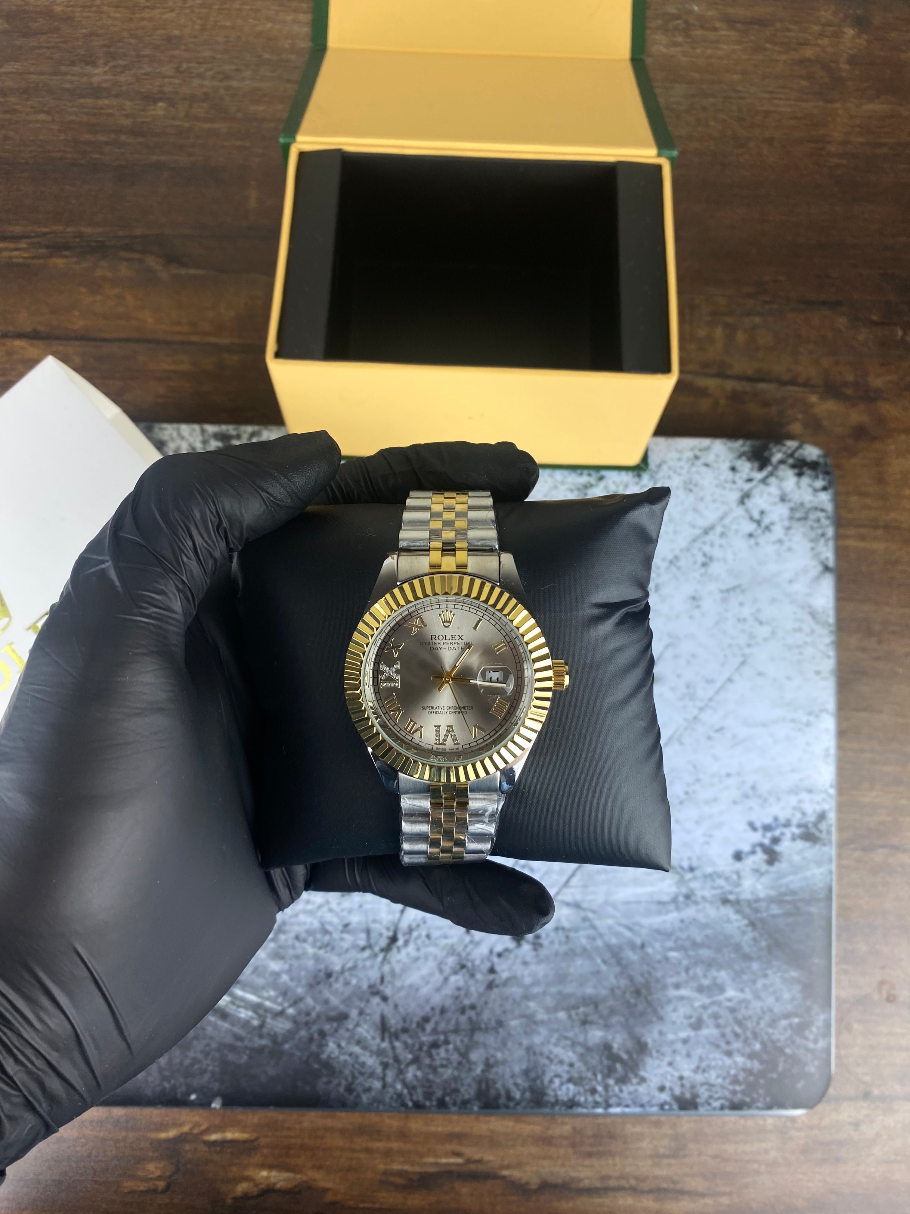 Rolex Oyster Perpetual Day-Date – Two-Tone Silver Roman Dial Luxury Watch