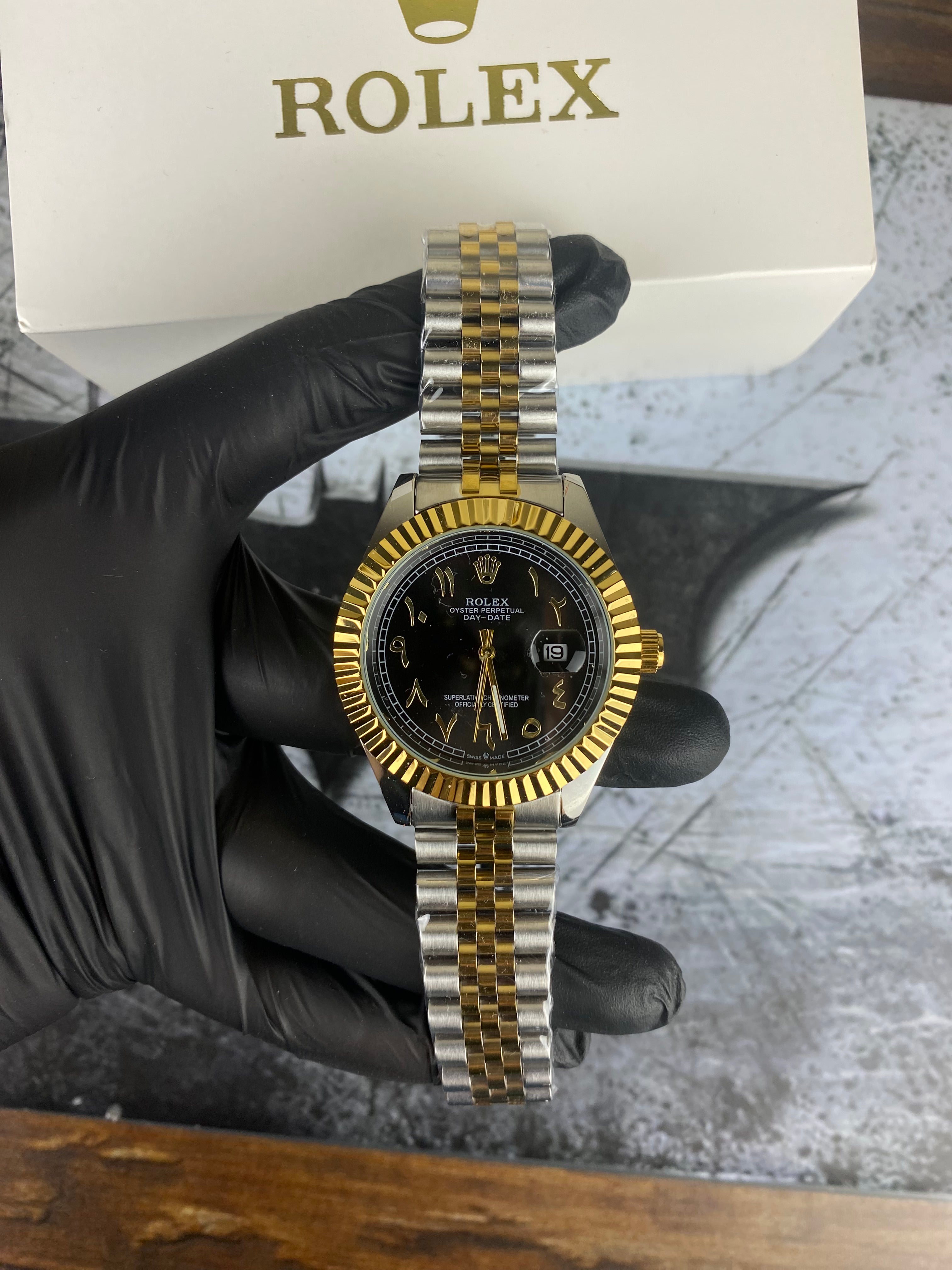 Rolex Two-Tone Black & Gold Luxury Day-Date Watch
