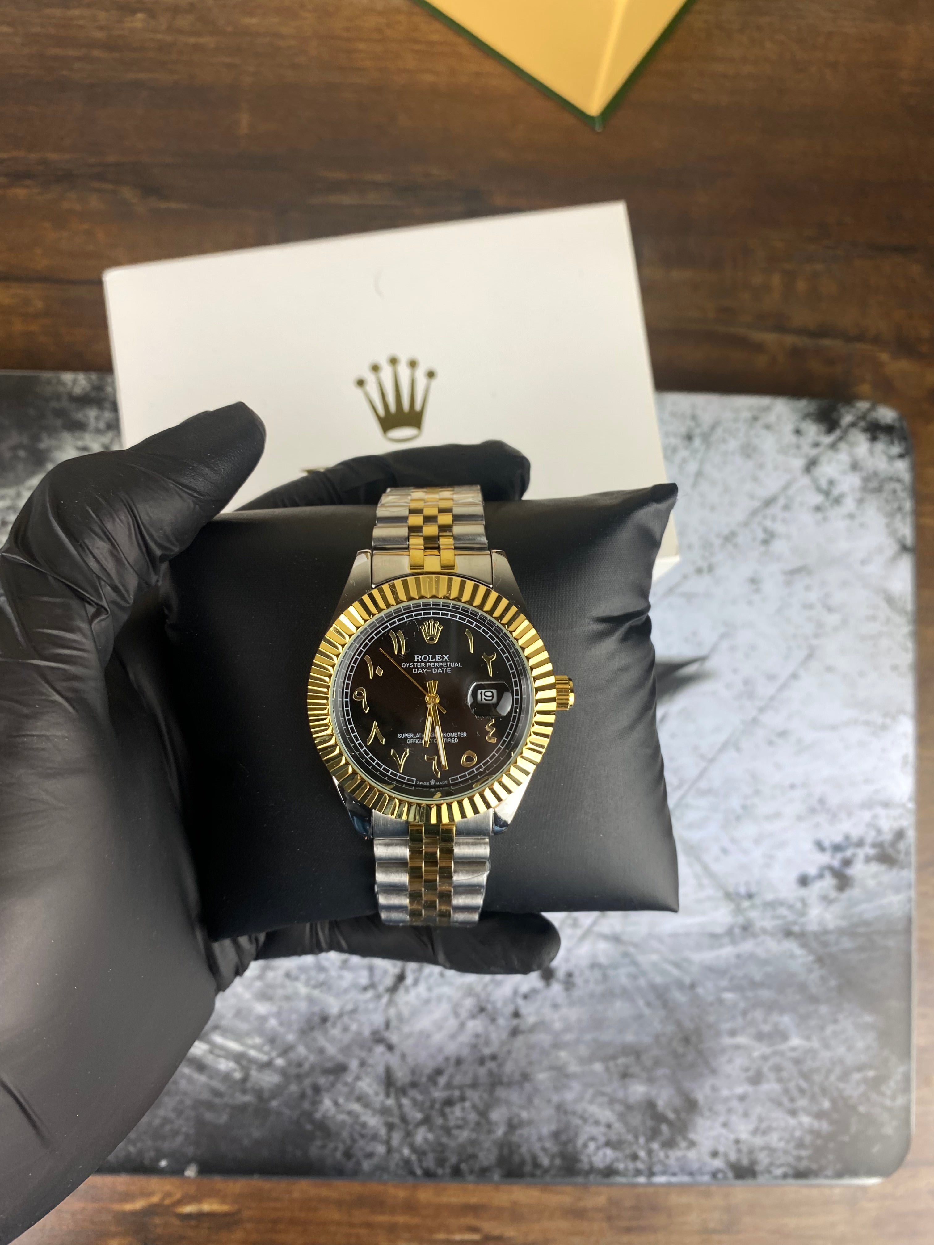 Rolex Two-Tone Black & Gold Luxury Day-Date Watch