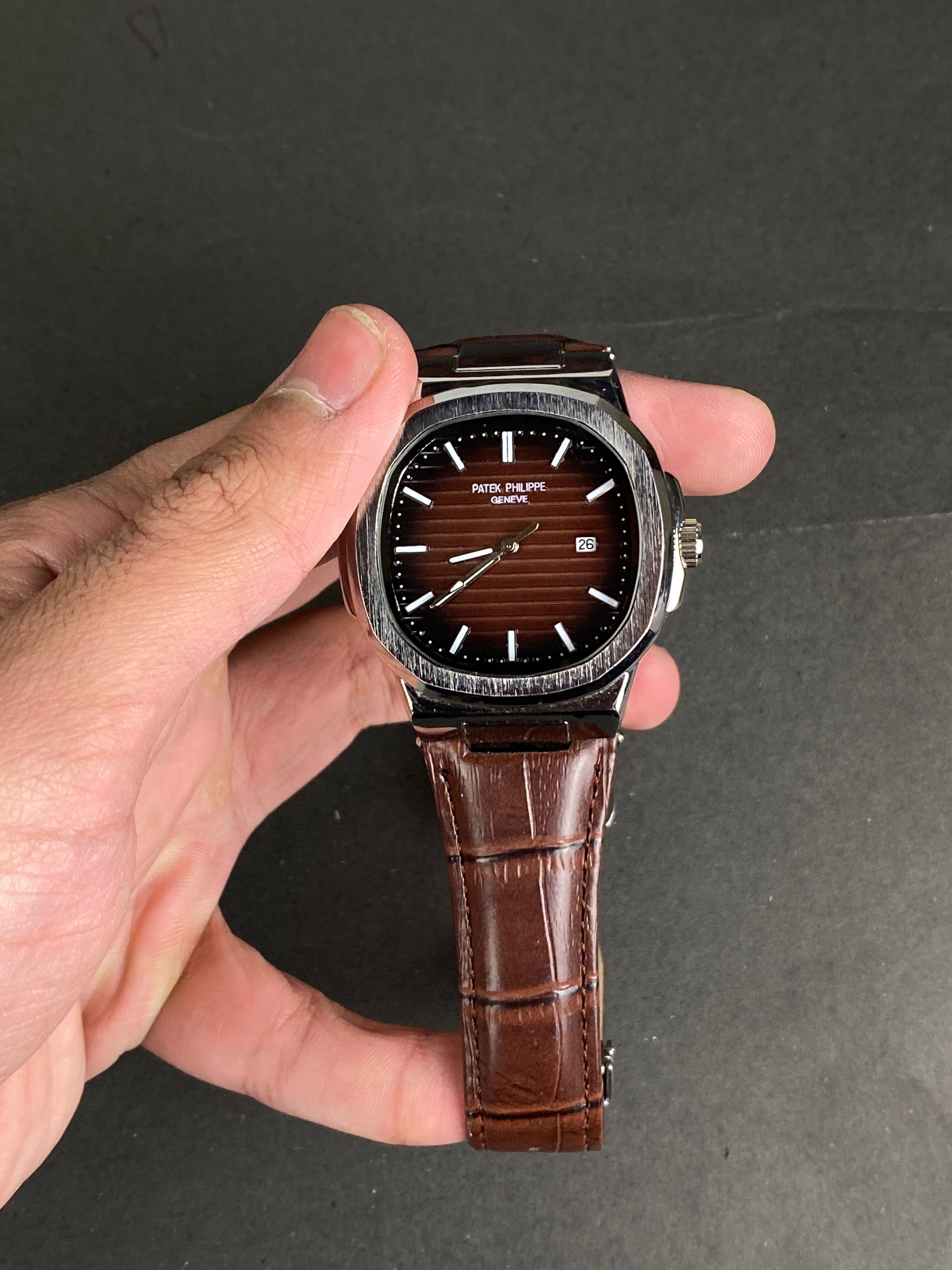 PTK Phillipe Geneve brown leather strap 42mm