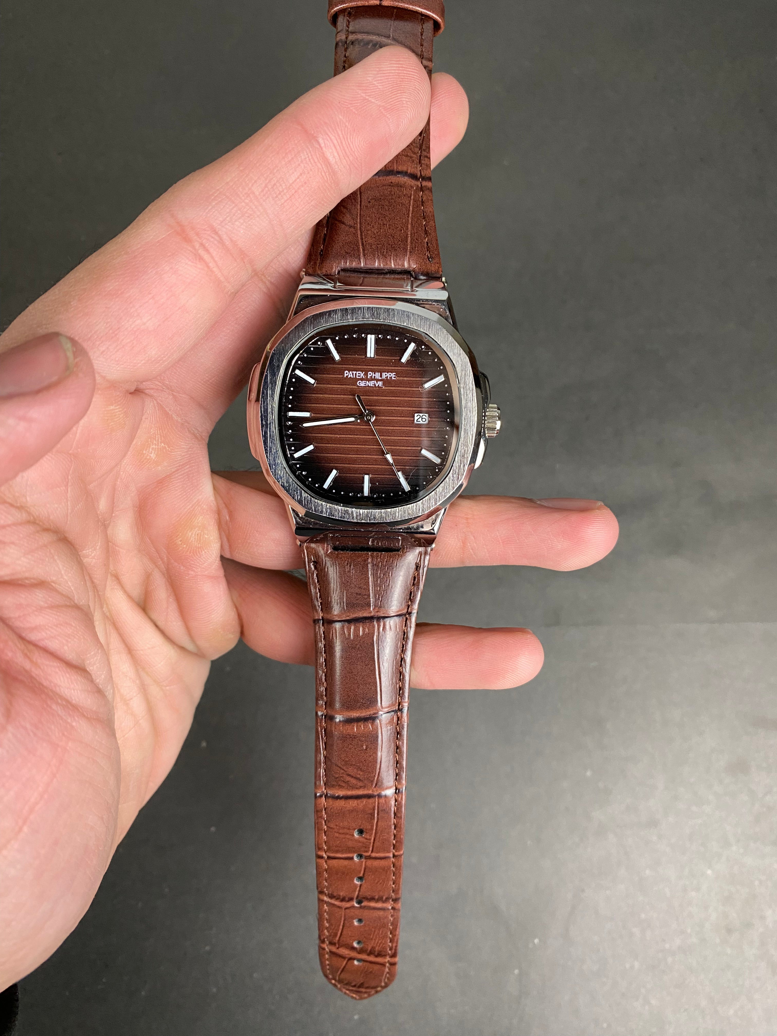 PTK Phillipe Geneve brown leather strap 42mm