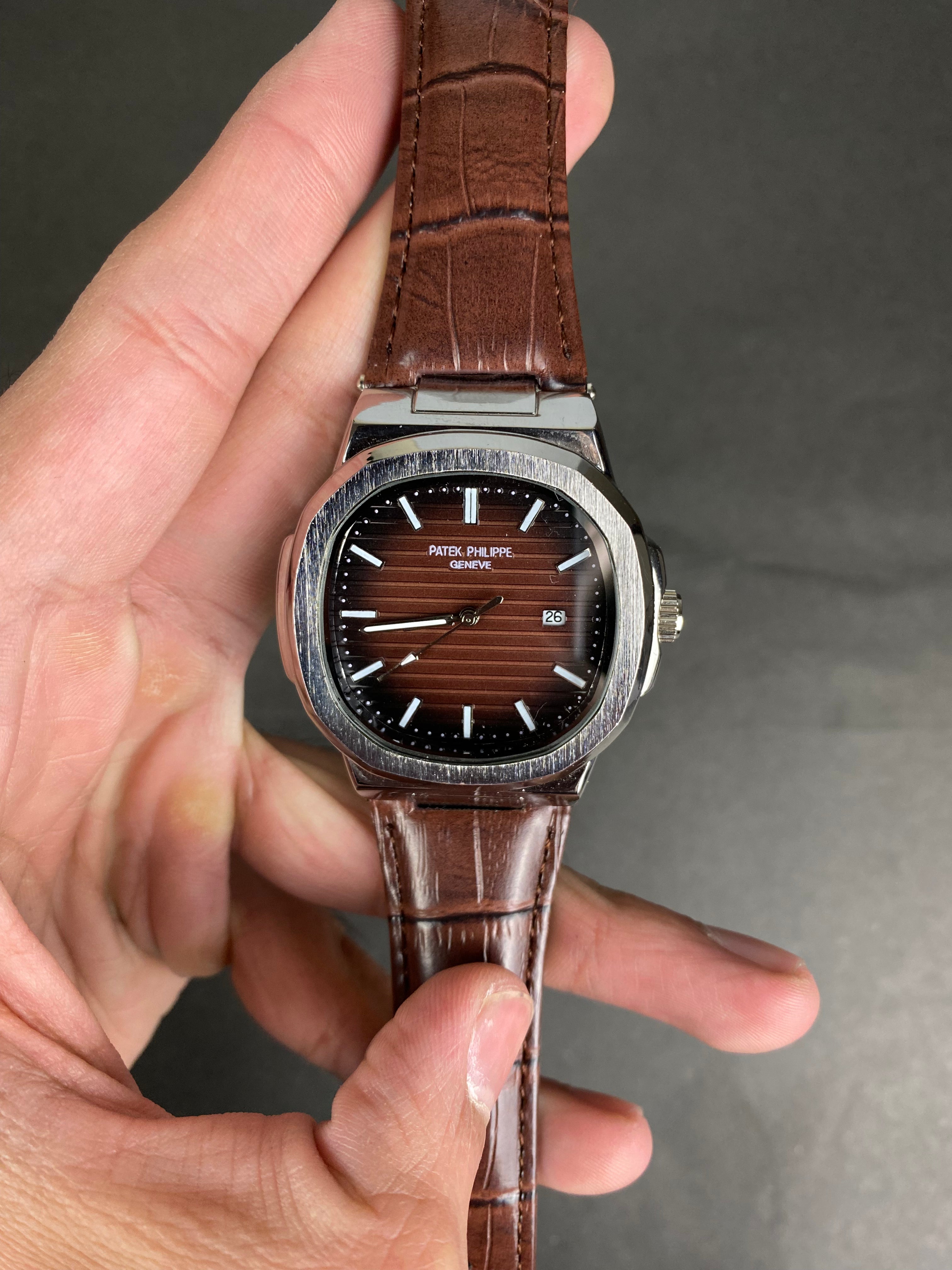 PTK Phillipe Geneve brown leather strap 42mm