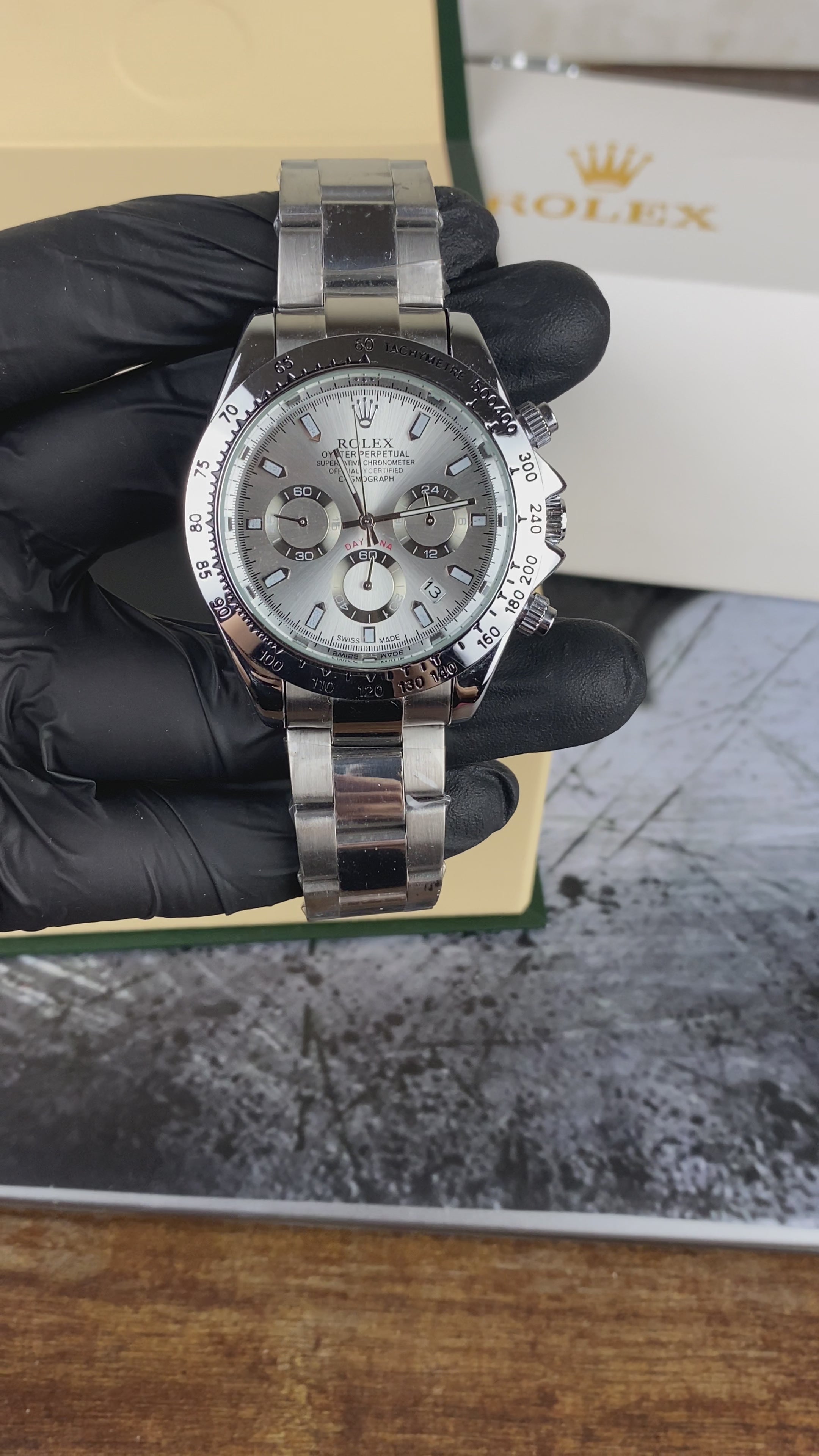 Load video: Luxury Silver Ice Dial Chronograph Inspired Men's Watch