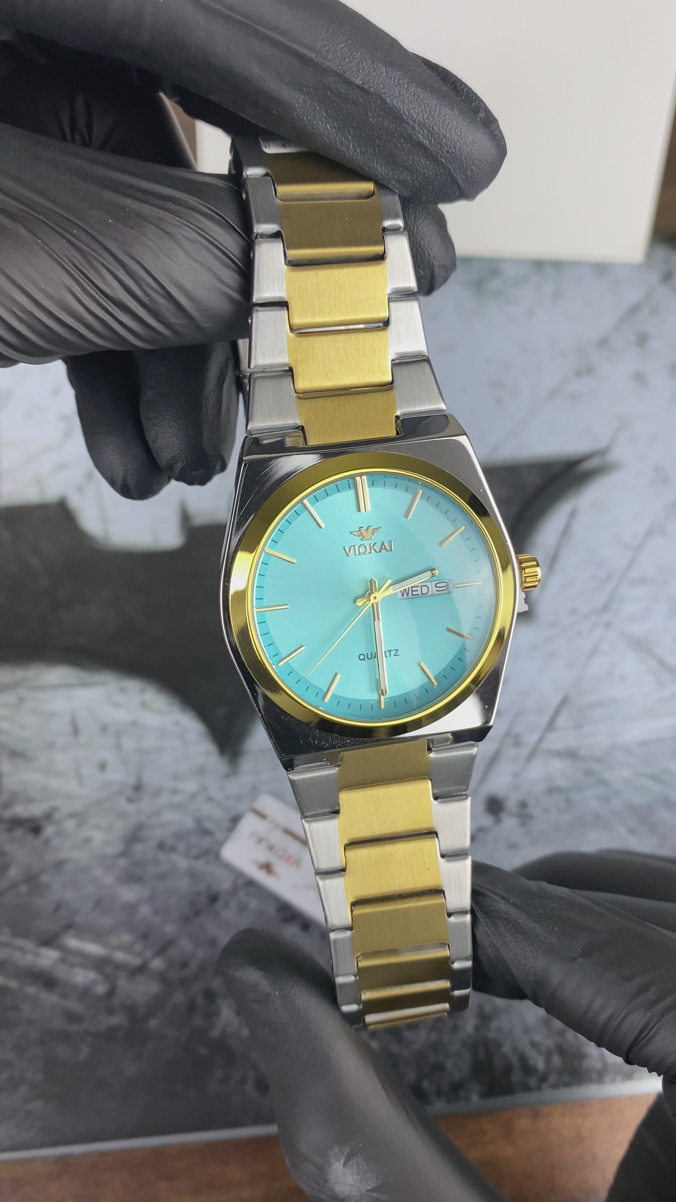 Load video: VIOKAI – Aqua Blue Dial Gold Edition