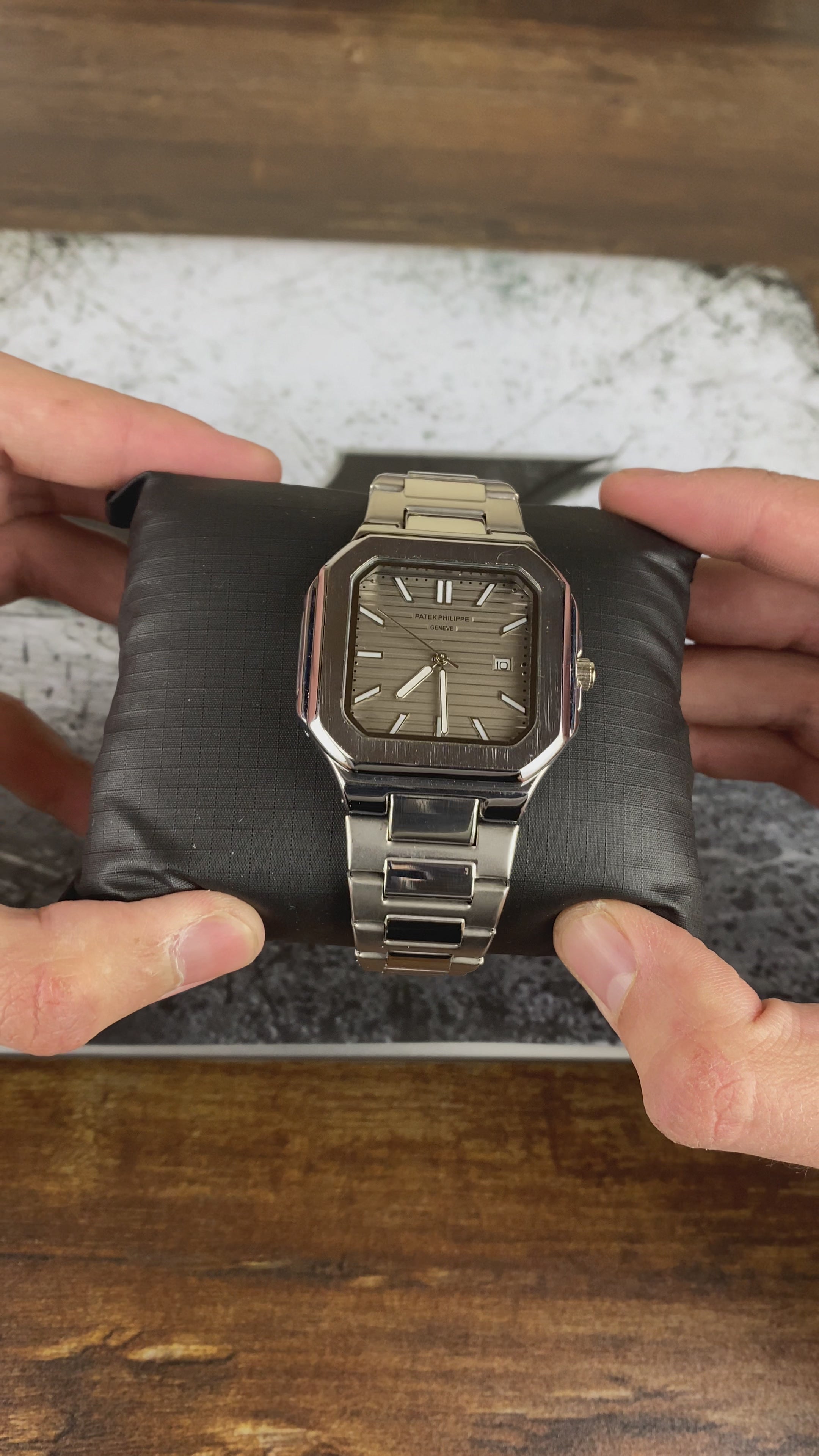 Load video: PP Square Steel Brown Dial