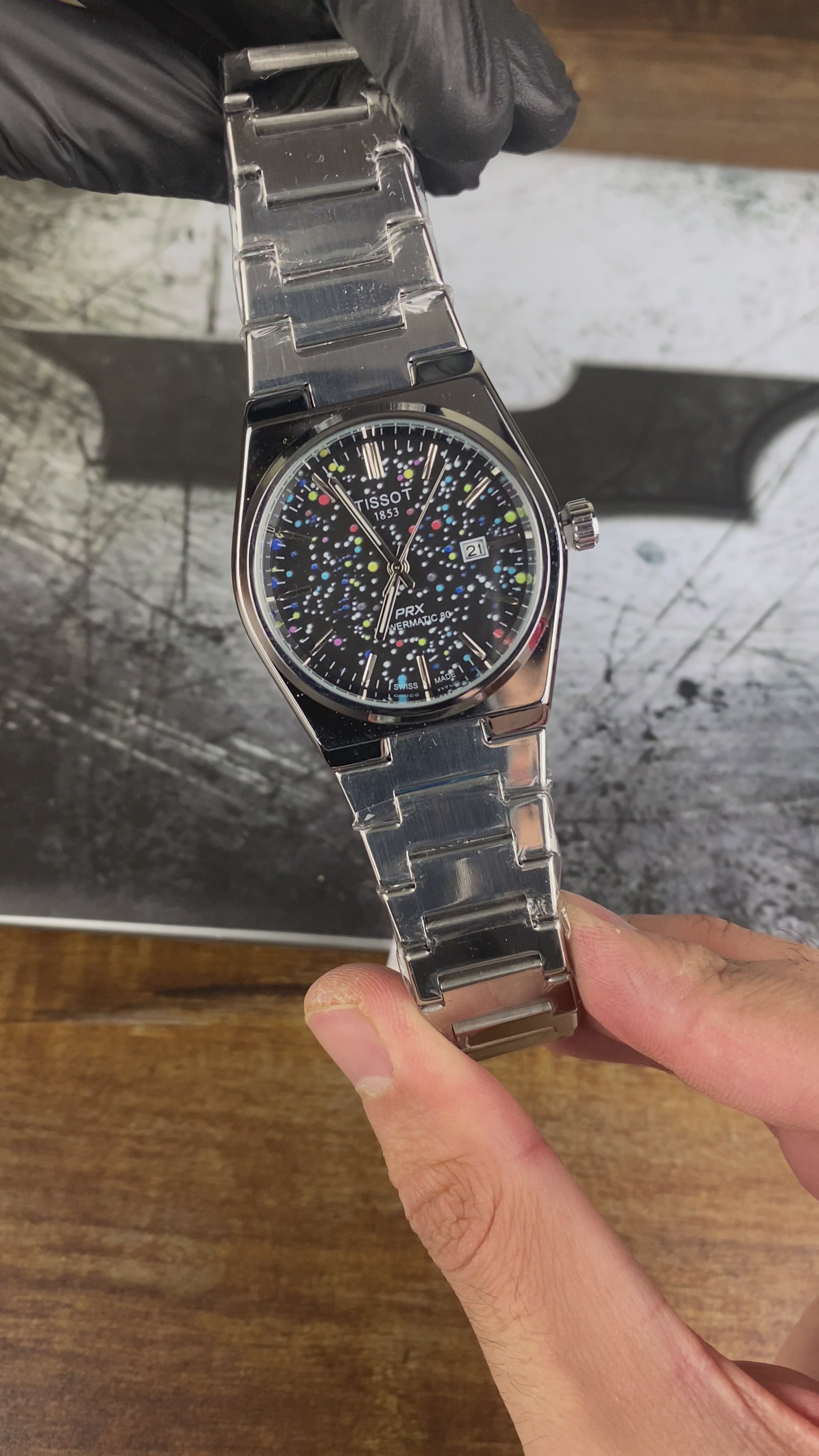 Load video: Tissot PRX Powermatic 80 – Black Galaxy Dial Semi- Auto