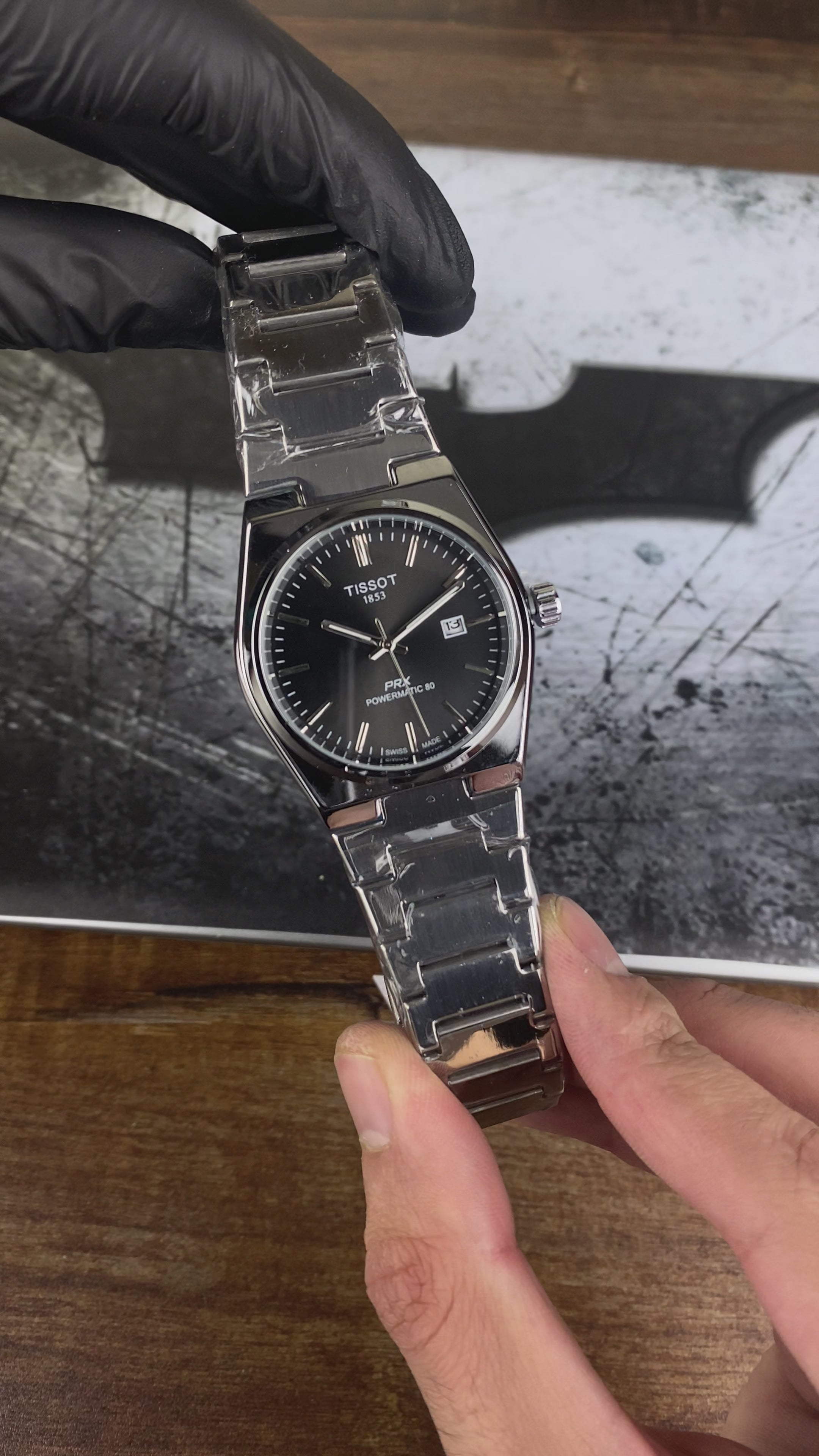 Load video: TISSOT – PRX Charcoal Black Semi- Auto Dial