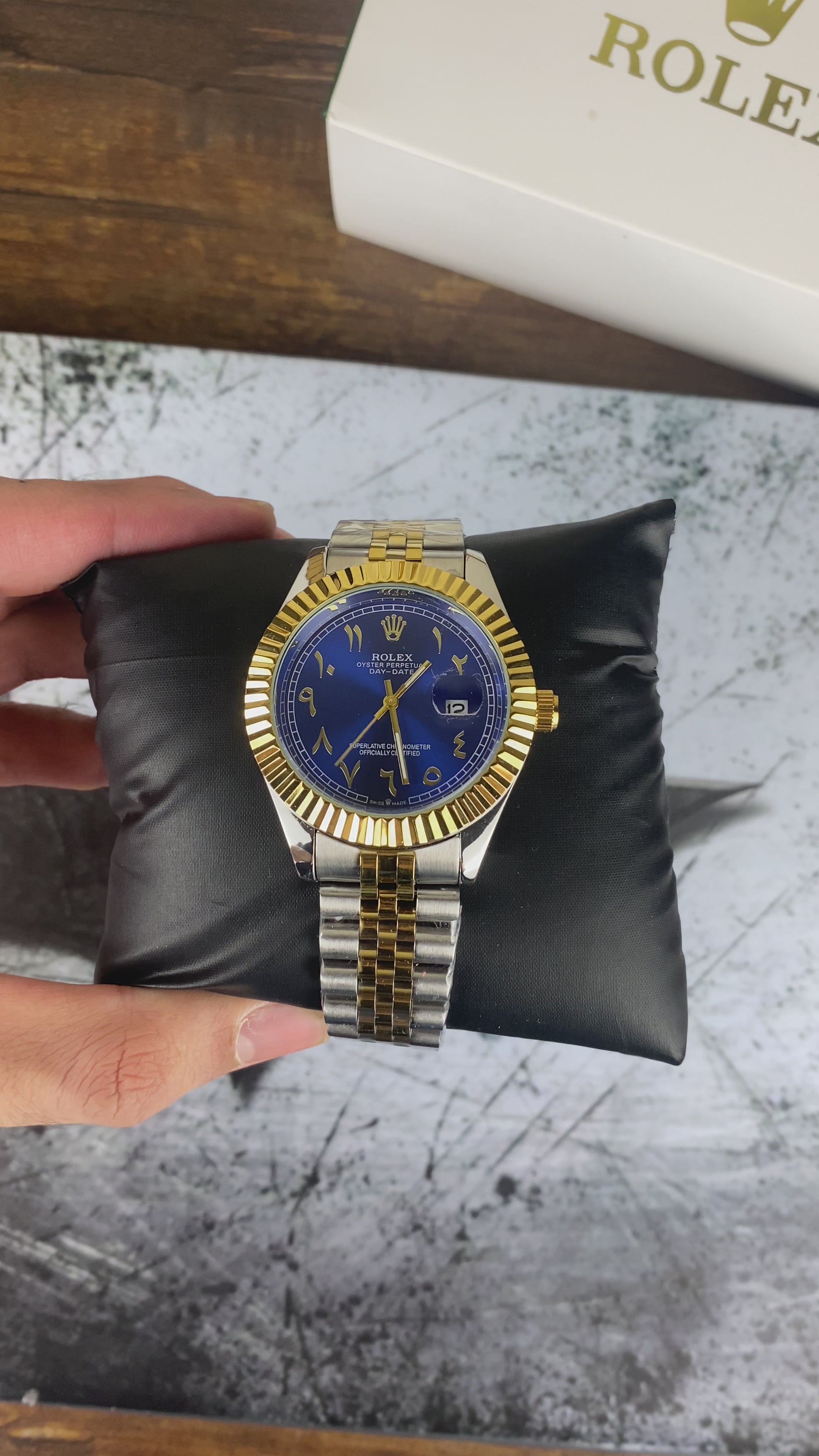 Load video: Rolex Oyster Perpetual Day-Date – Blue Arabic Dial Luxury Watch