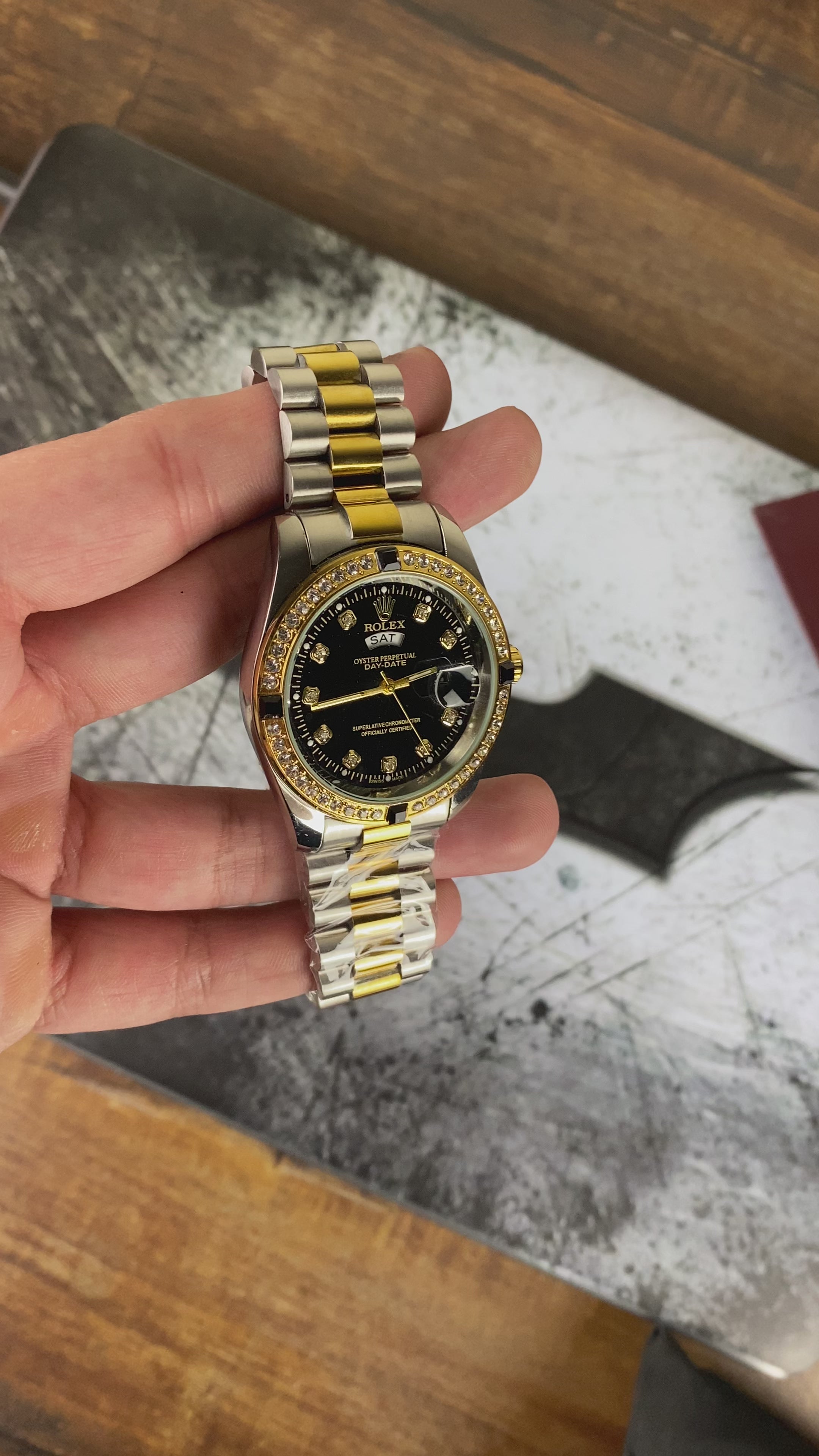 Load video: RLX – Royal Black Diamond Two-Tone Quartz Watch