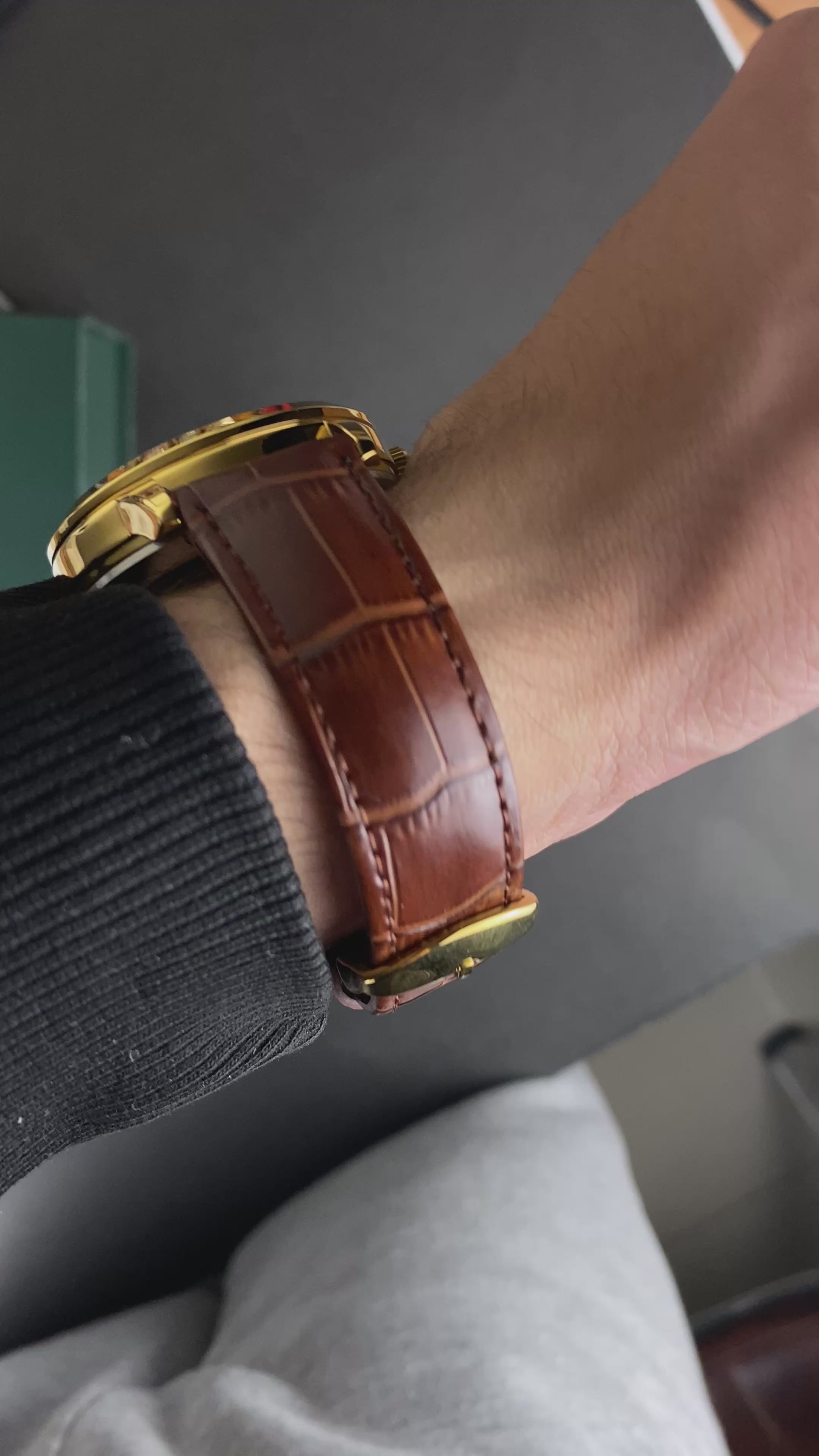 Load video: RLX Skeleton (Brown) Leather strap Automatic