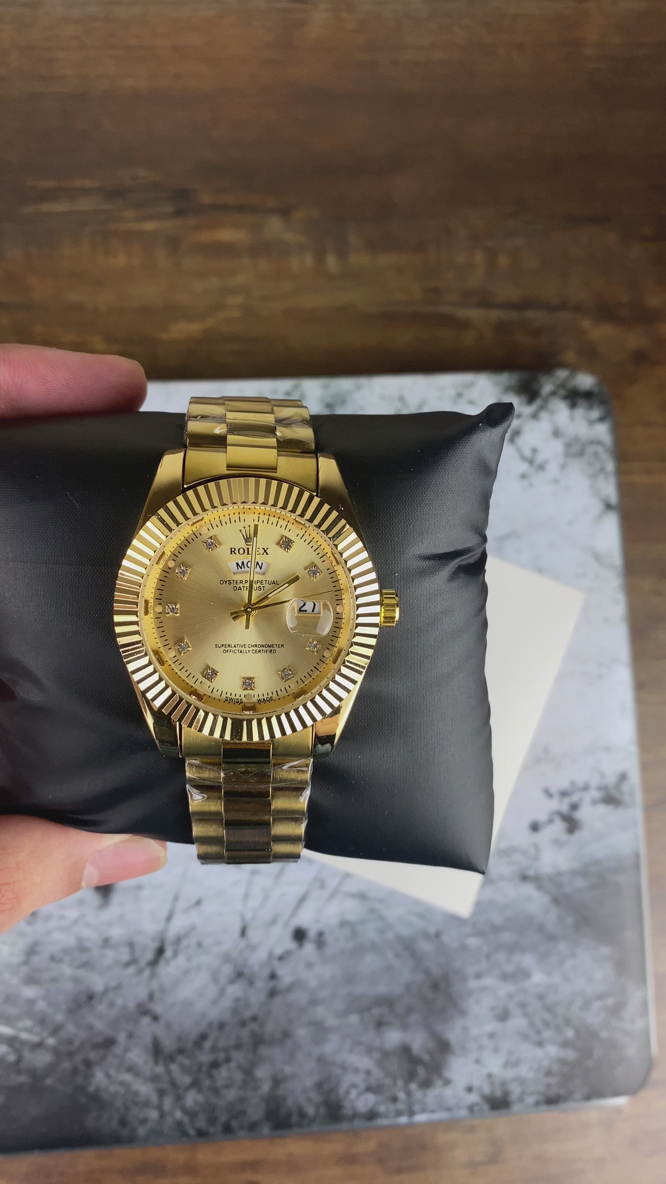 Load video: Rolex Oyster Perpetual Day-Date – Gold Champagne Dial Luxury Watch