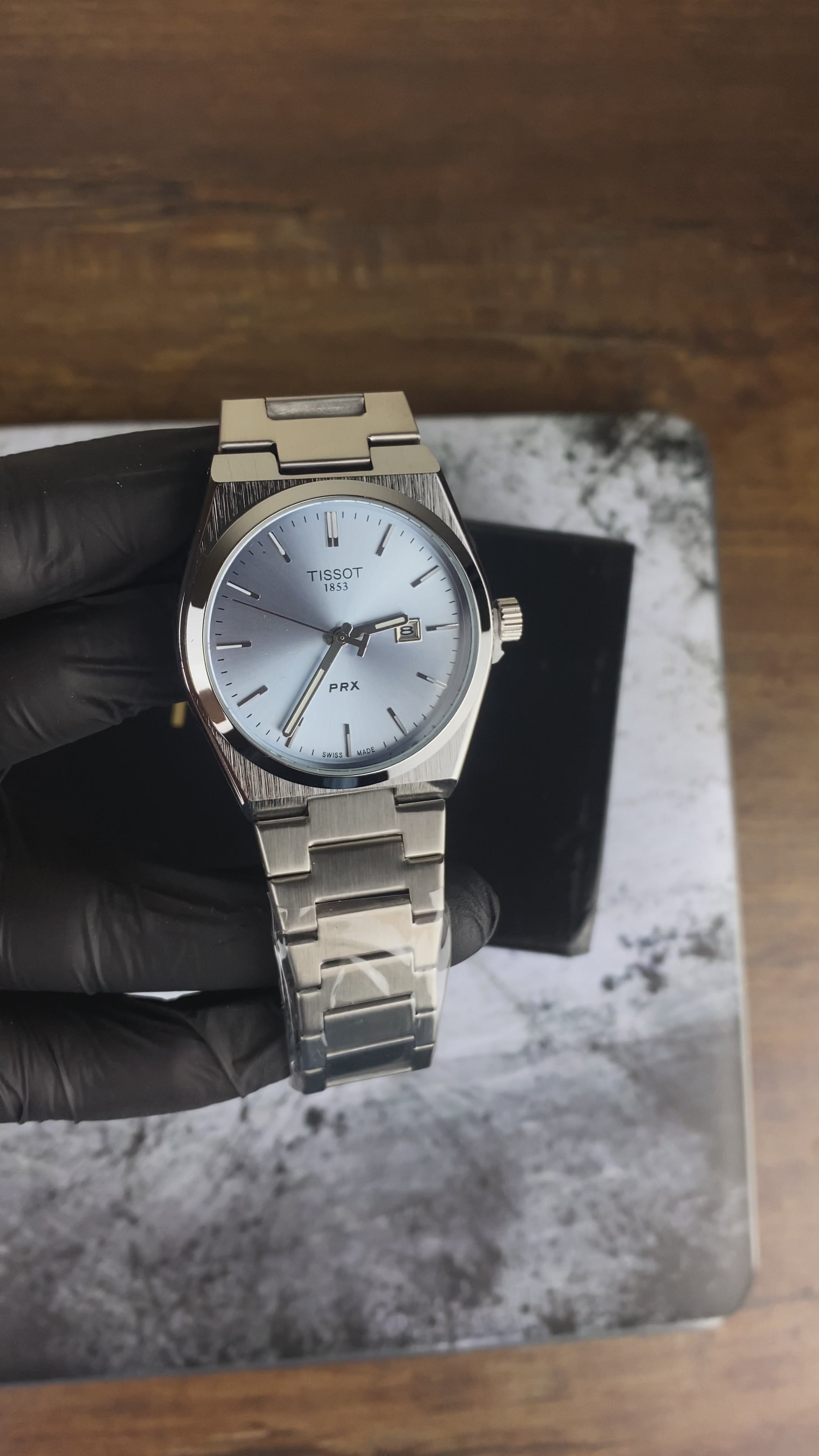Load video: Tissot PRX 1853 – Ice Blue Dial Luxury Watch