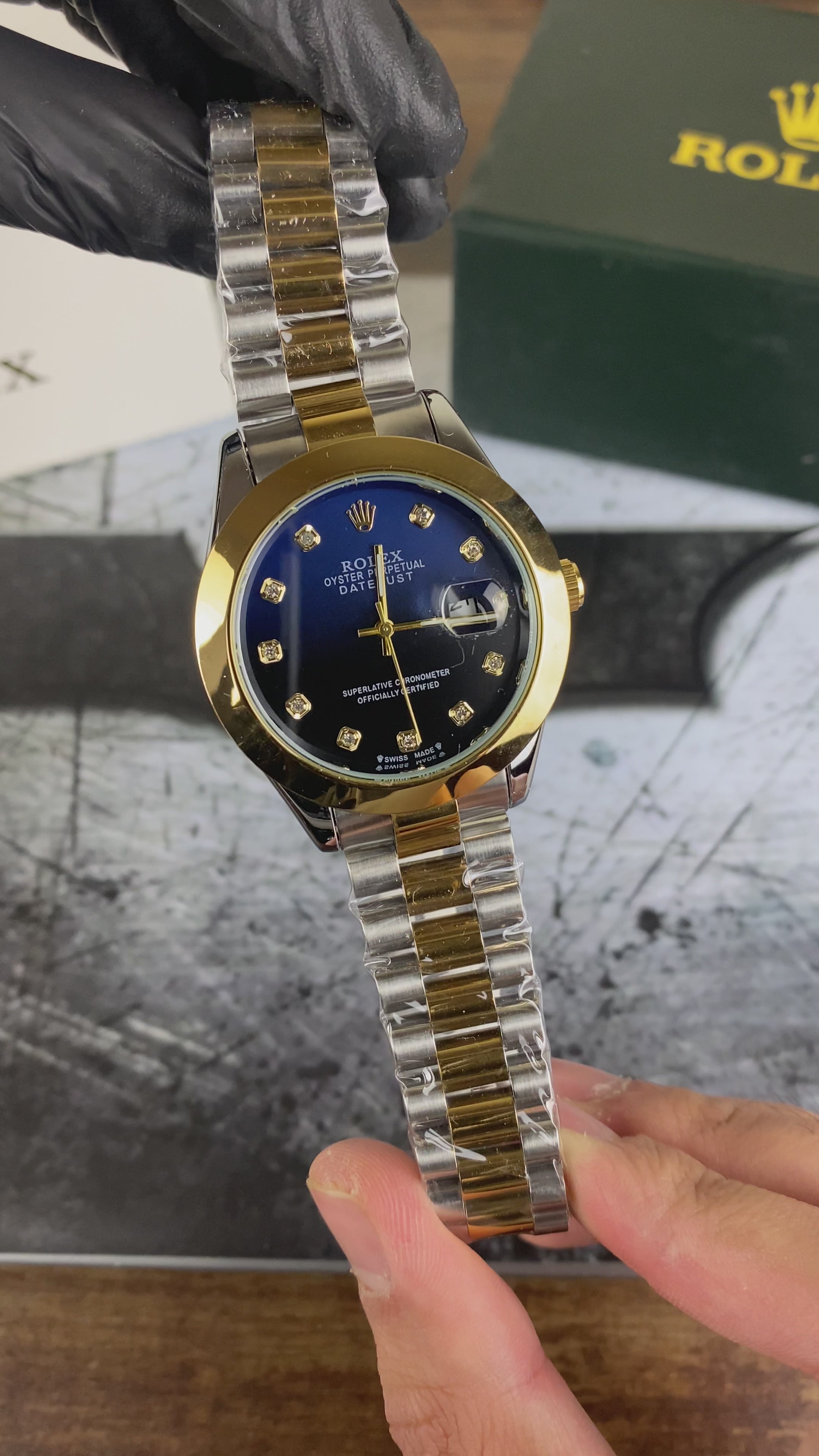 Load video: RLX – Royal Blue Diamond Date Quartz Dial