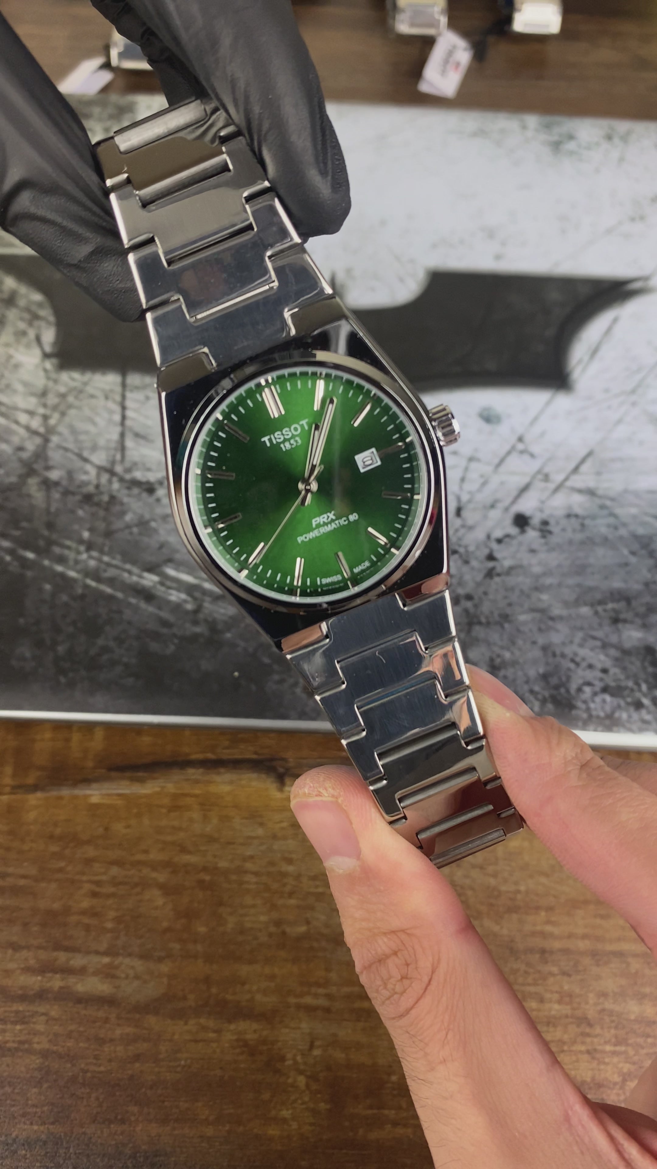 Load video: TISSOT – PRX Emerald Green Semi- Auto Dial