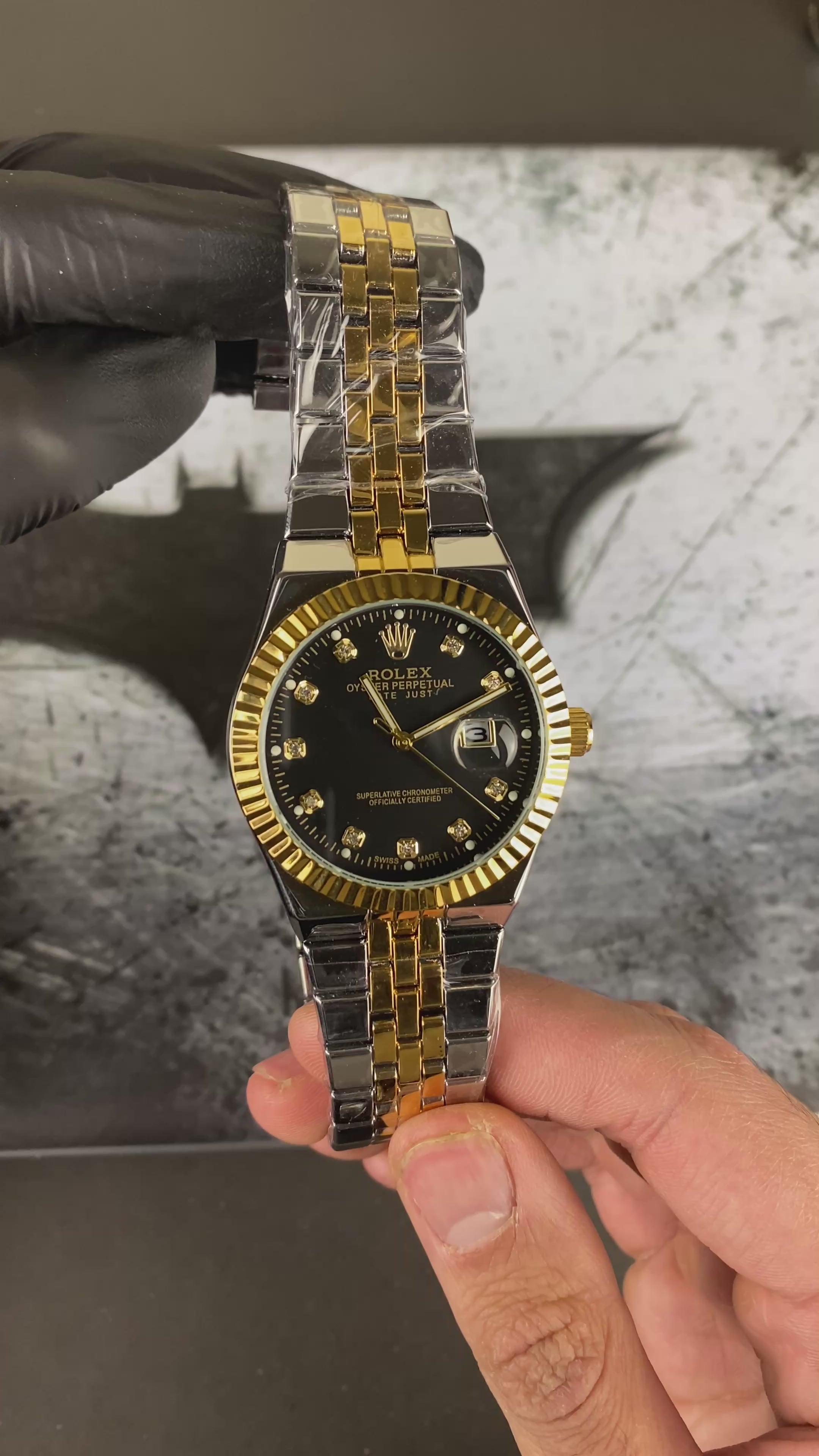 Load video: RLX Datejust – Black Diamond Dial (Two-Tone)