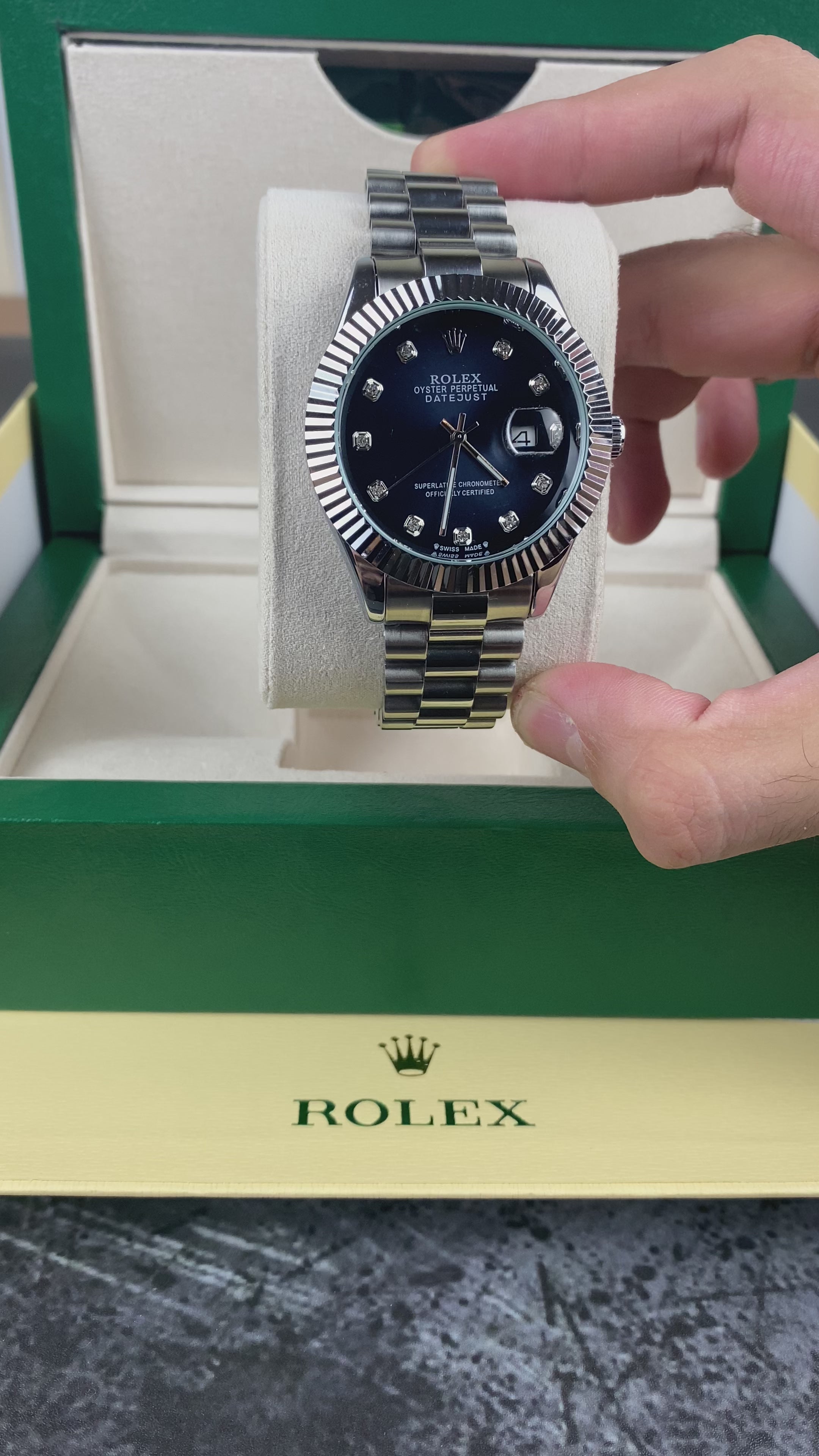 Load video: Rolex Metallic Blue Dial